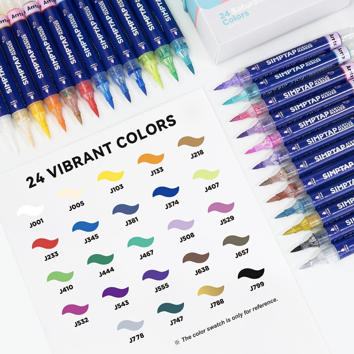 Top Valve Action Marker Pen, Set of 24 Colors Simptap Acrylic Paint Pens, Extra Brush Tip, Water Based Paint Markers for Stone, Glass, Easter Egg and Fabric Painting-Arts and Crafts for Adults