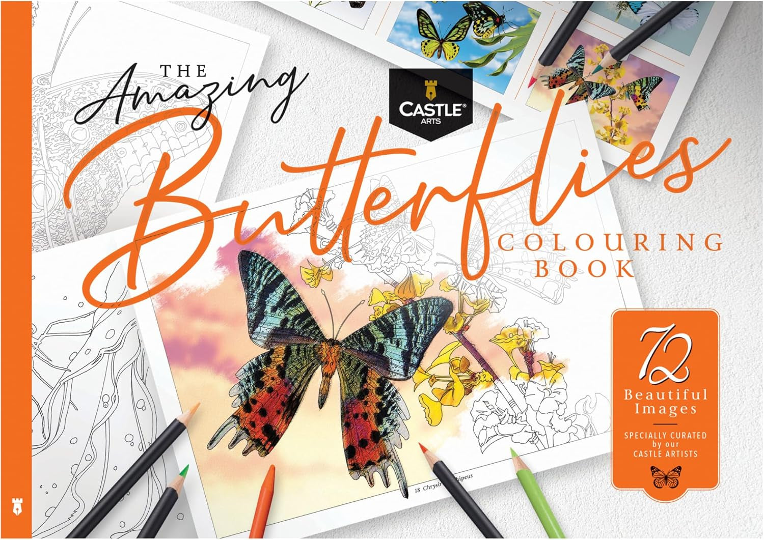 Castle Arts Butterflies Coloring Book | 72 Amazing Beauties Curated by In-House Artists with Color Reference Guide | No Show-Thru Artist Grade Paper | Collectable Landscape A4 Size (Butterflies)