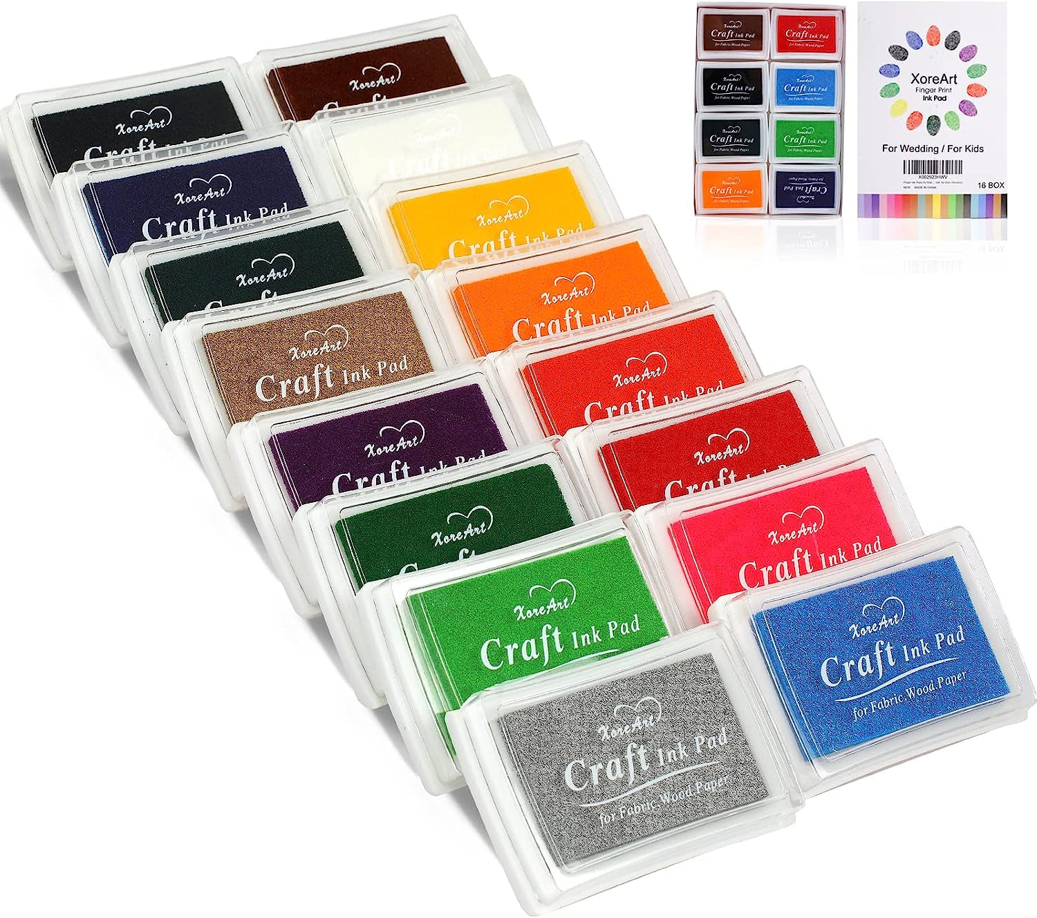 Finger Ink Pads for Kids Washable Craft Ink Stamp Pads, 16 Color DIY for Rubber Stamps, Paper, Scrapbooking, Wood Fabric, Best Gift for Kids