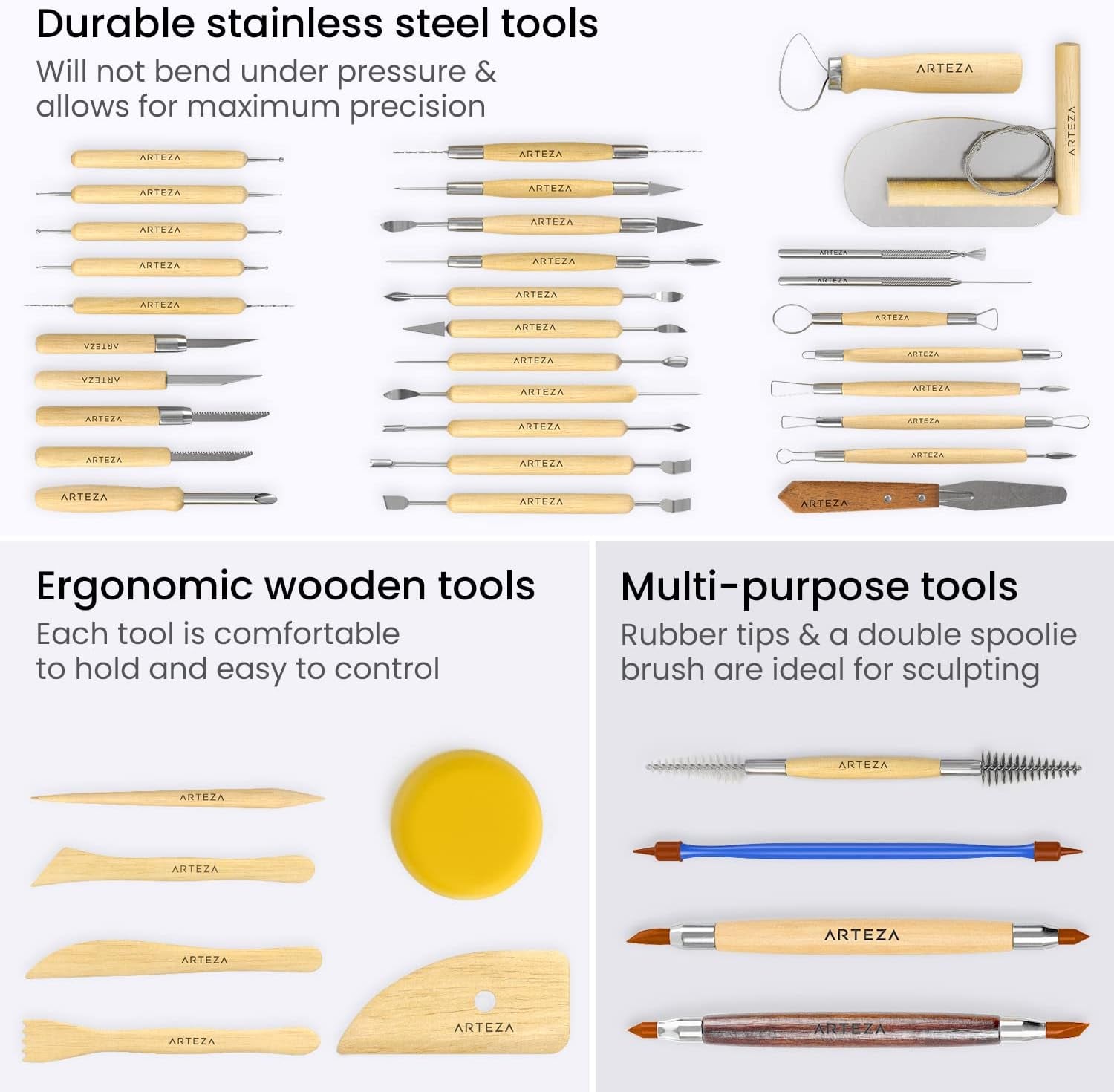 Pottery & Polymer Clay Tools, 42-Piece Sculpting Set, Steel Tip Pottery Tools with Wooden Handles, Craft Kit for Pottery Modeling, Carving