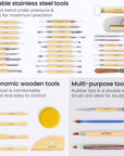 Pottery & Polymer Clay Tools, 42-Piece Sculpting Set, Steel Tip Pottery Tools with Wooden Handles, Craft Kit for Pottery Modeling, Carving
