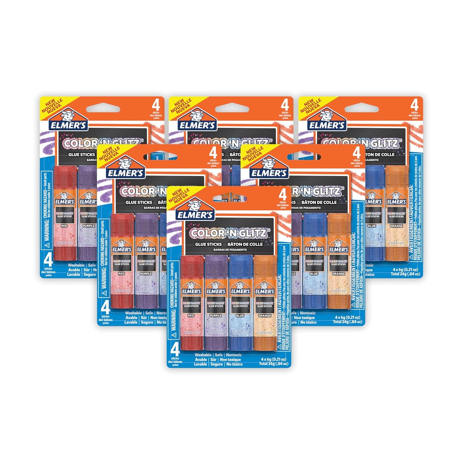 Elmer’S Color 'N Glitz Glue Sticks, Washable, Assorted Colors, 24 Count (6 Packs of 4)