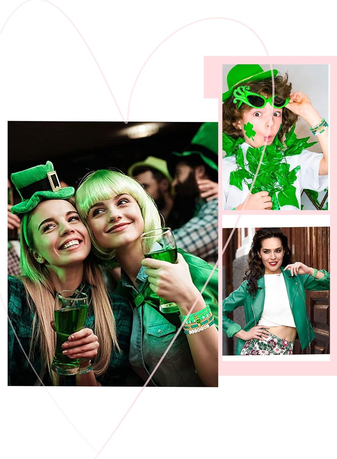 2566PCS+ St. Patrick&#39;S Day Beads for Jewelry Making Green Heishi Pearl Star Letter Clay Wooden Irish round Loose Beads with Enamel Luck Shamrock Hat Pendants for DIY Necklace Bracelets Making Kit