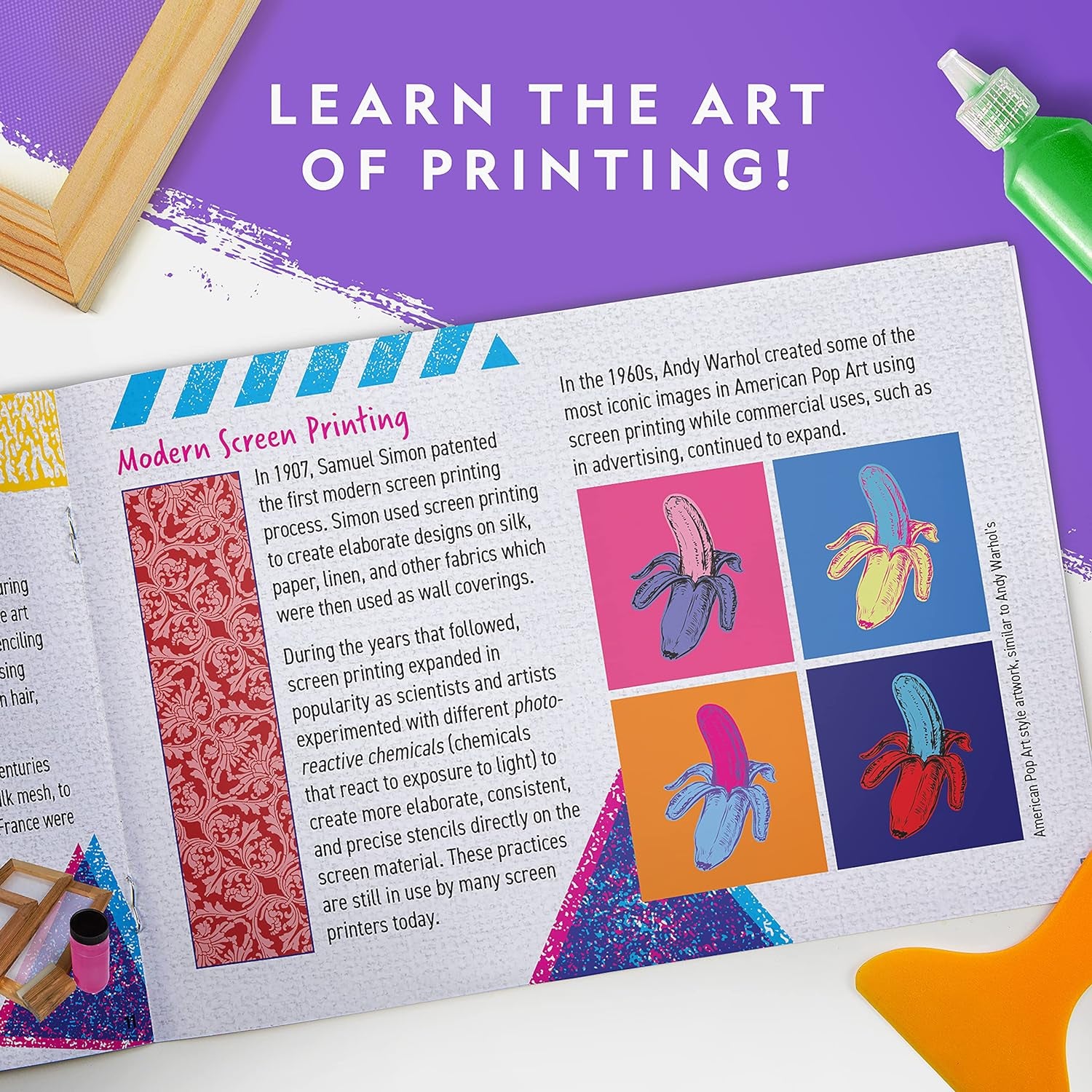 NATIONAL GEOGRAPHIC Kids Screen Printing Kit - Arts and Crafts Silk Screen Printing Kit with Fabric Paint, Frame, Stencils & Squeegee plus Drawstring Bag & More, Screen Print, Silkscreening Kit