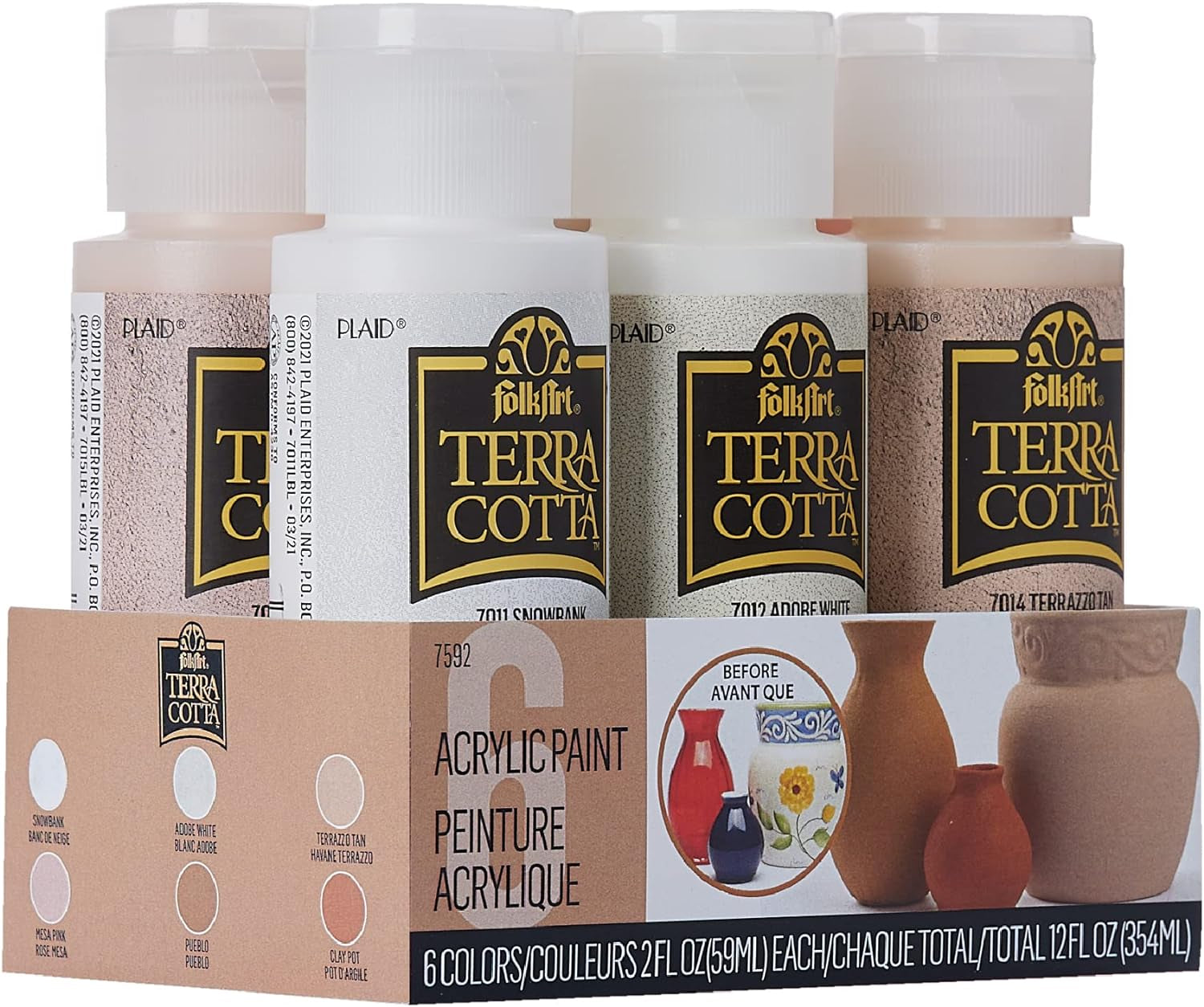 Terra Cotta Acrylic Paint Set, Essentials 6 Piece DIY Terra Cotta Acrylic Paint Kit Featuring 6 Colors for DIY Indoor & Outdoor Multi-Surface Craft Projects, 7592
