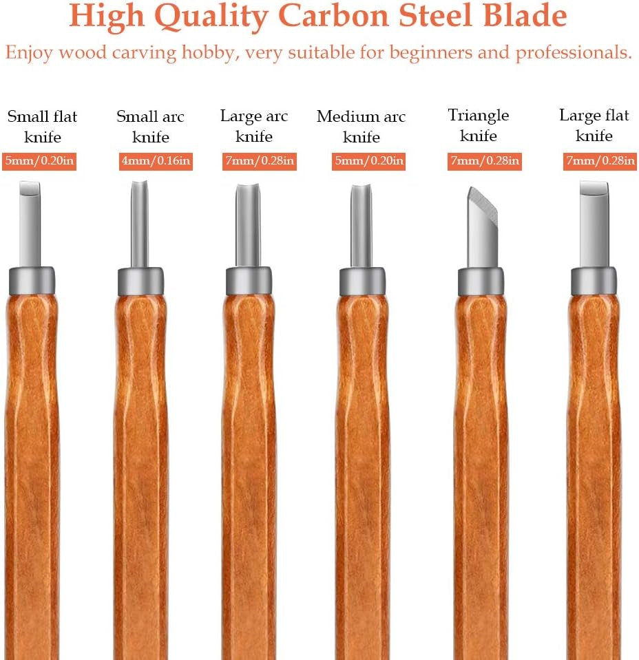 Wood Carving Tools Set, Wood Carving Hand Tools Kit with Hook Carving Knife Whittling Knife Detail Wood Carving Knife and 6Pcs SK2 Carbon Steel Wood Carving Knives for Woodwork