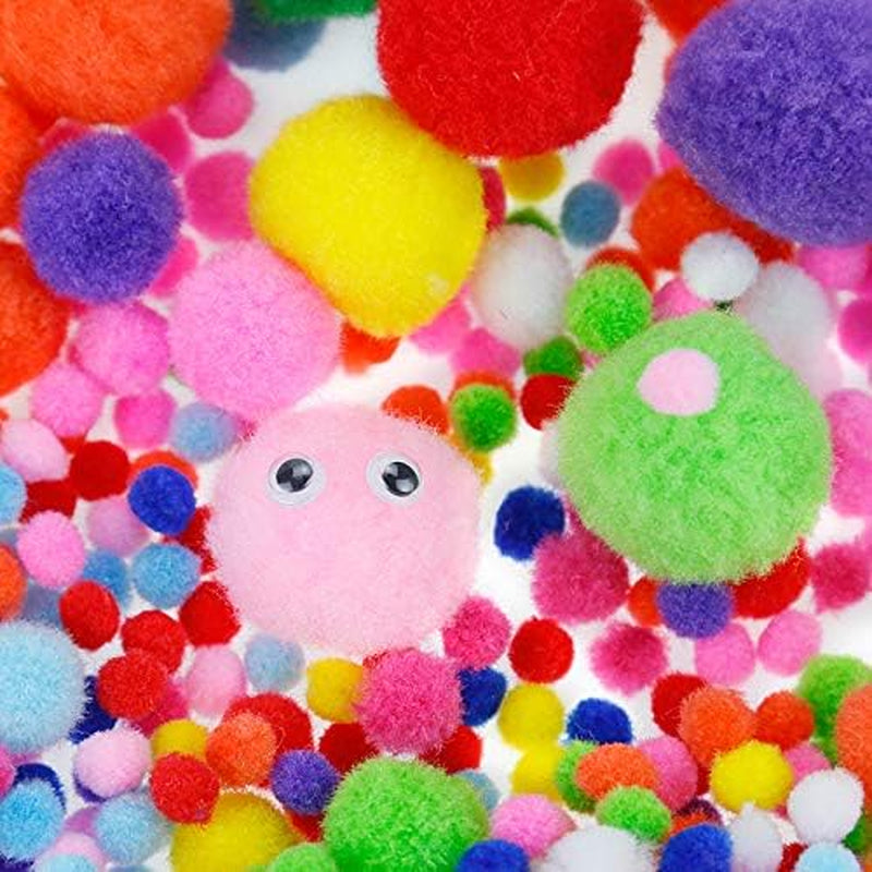1400PCS 5 Sizes Multicolor Pom Poms Assorted Pompoms Balls with 4 Sizes Wiggle Eyes for Kids Creative DIY, Crafts Projects Making and Valentine'S Day Decorations