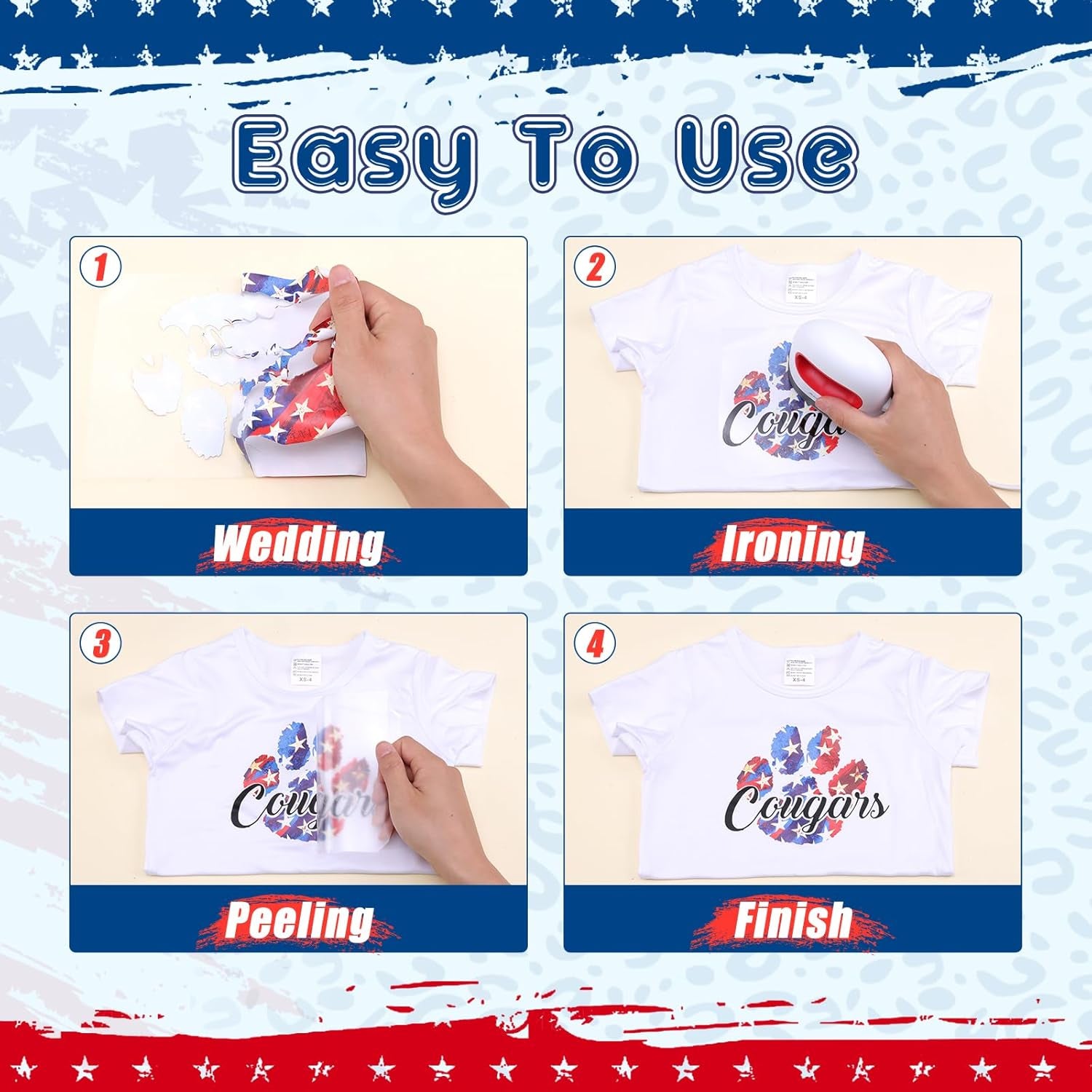 4Th of July American Flag HTV Vinyl - 10 Pcs 12Inches X10 Inches US Flag Patterned HTV Patriotic HTV Heat Transfer Vinyl Red White Blue HTV Iron on Vinyl Compatible with Cricut/Cameo