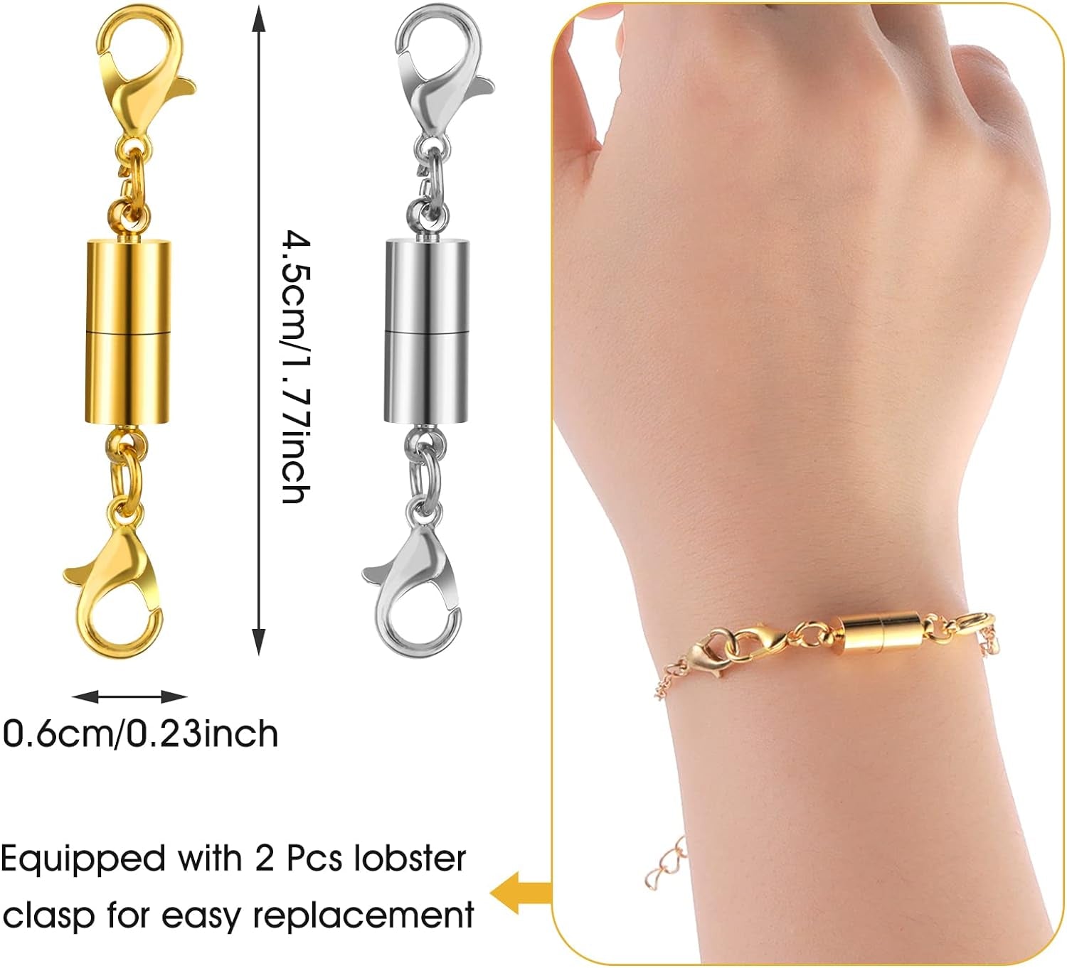 30PCS Double Lobster Clasp Magnetic Necklace Clasps and Closures, 14K Gold and Silver Adjustable Necklace Extenders, Jewelry Clasps Connectors for Necklace Bracelet Extender Jewelry Making DIY
