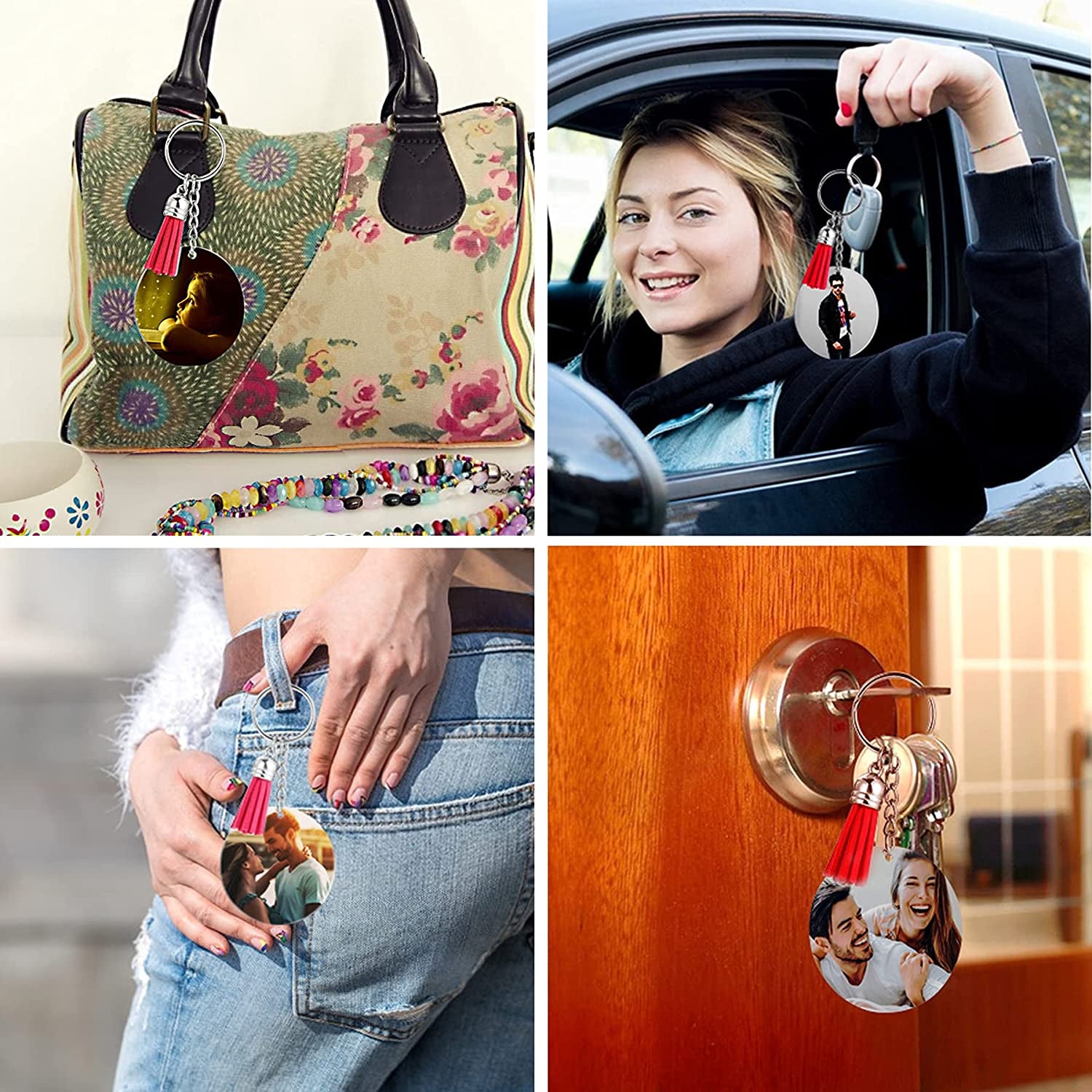 120 Pcs Acrylic Keychain Blank with Key Rings: Tassels Key Chain for Craft,Bulk Keychain Rings,Key Chain Kit for Girls, Silver