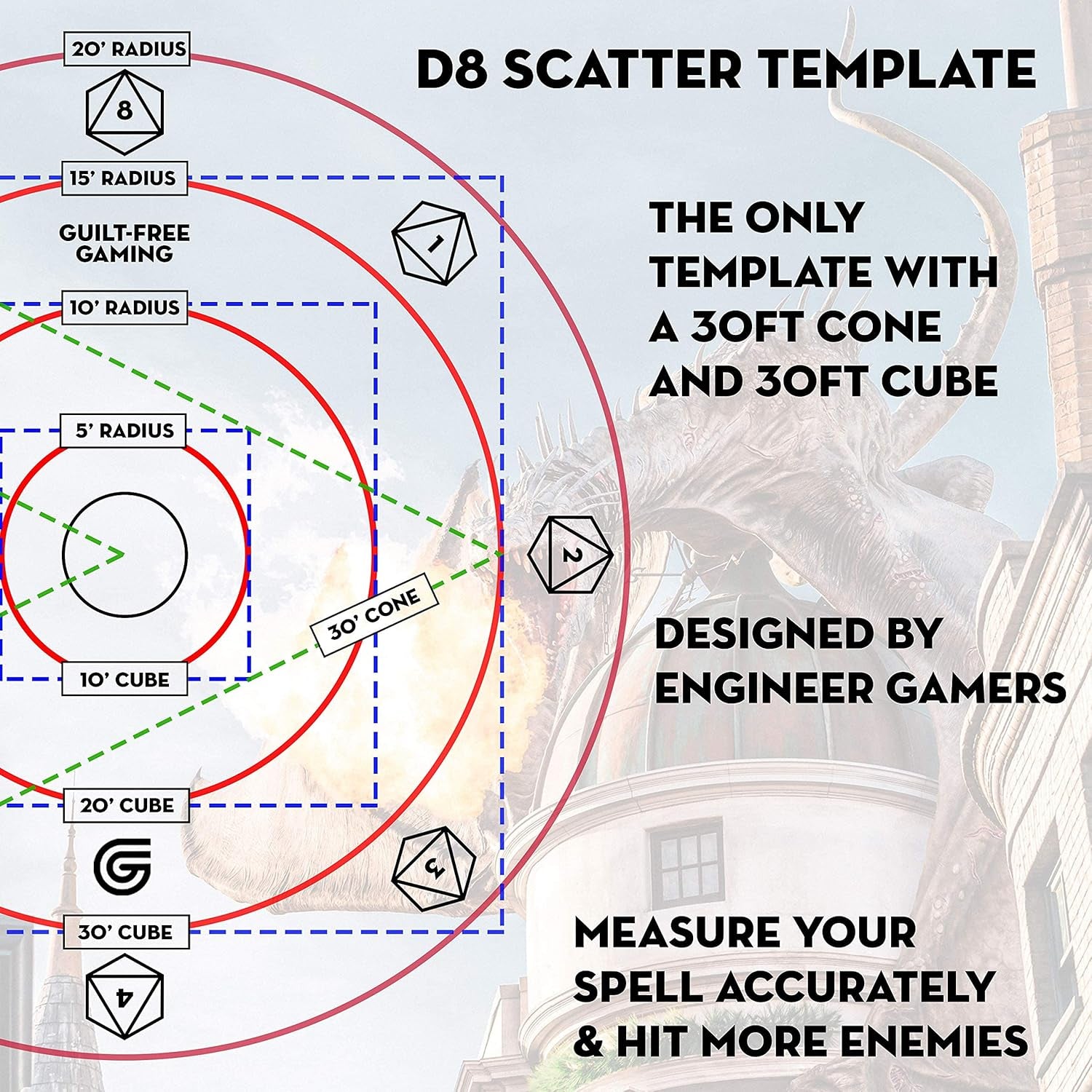 Spell Effect Templates for D&D | Maximize the Effects of Your Spells - Featuring a 30' Cone & 30' Cube, Random Direction Generator, for Use with DND, 5E Pathfinder by Guilt-Free Gaming