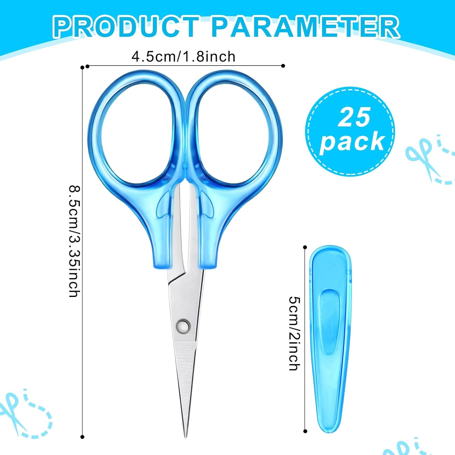 Detail Mini Craft Scissors Set Stainless Steel Scissors with Protective Cover Straight Tip Sewing Small Scissors for Crafting Facial Hair Trimming Travel School DIY Projects (Regular Color, 25 Pcs)