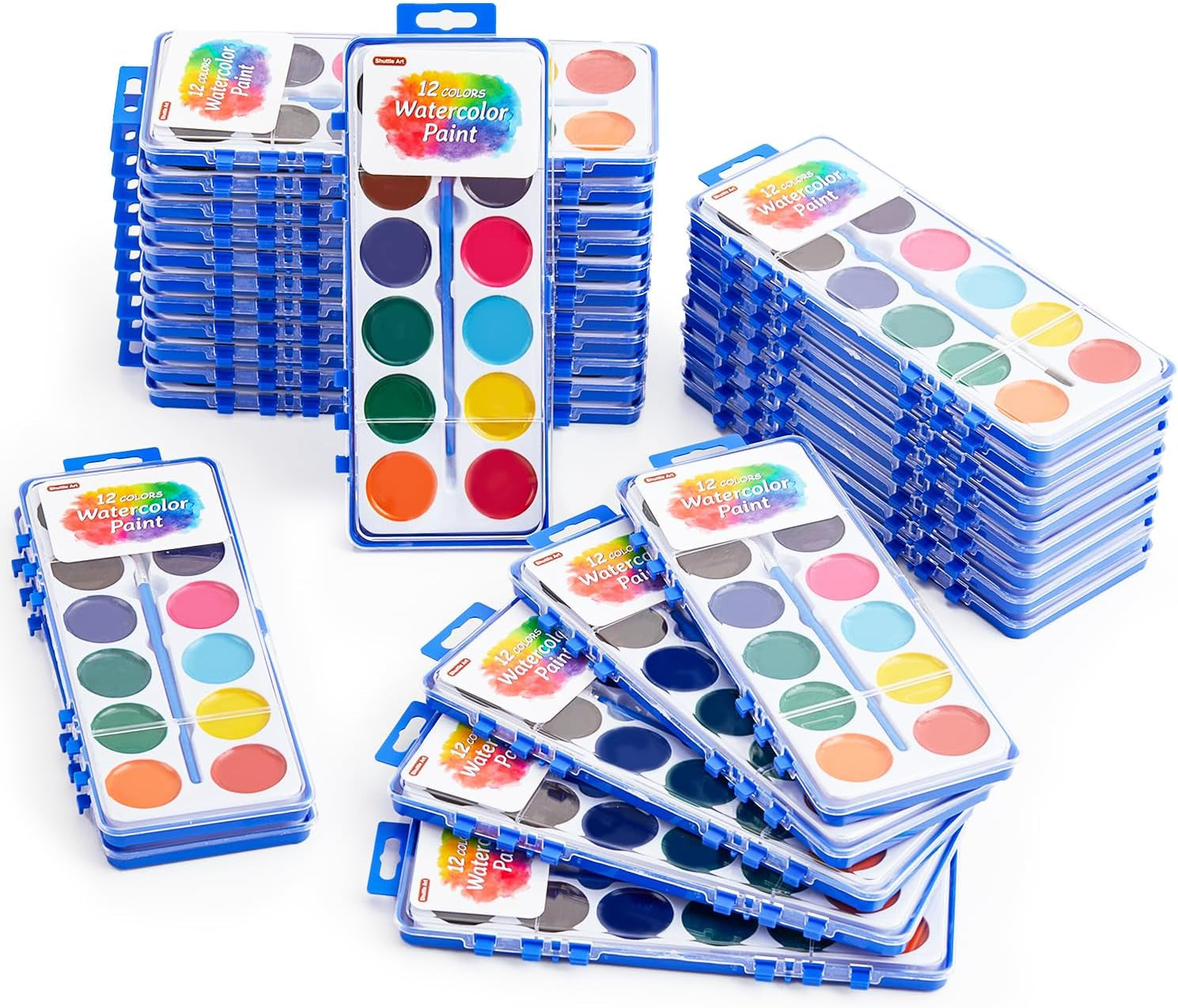12 Colors Watercolor Paint Set Bulk, Pack of 30, Watercolor Paint Set with Paint Brushes for Kids and Adults, Washable Paint for Classroom, Parties, Kindergarten and Art Activities