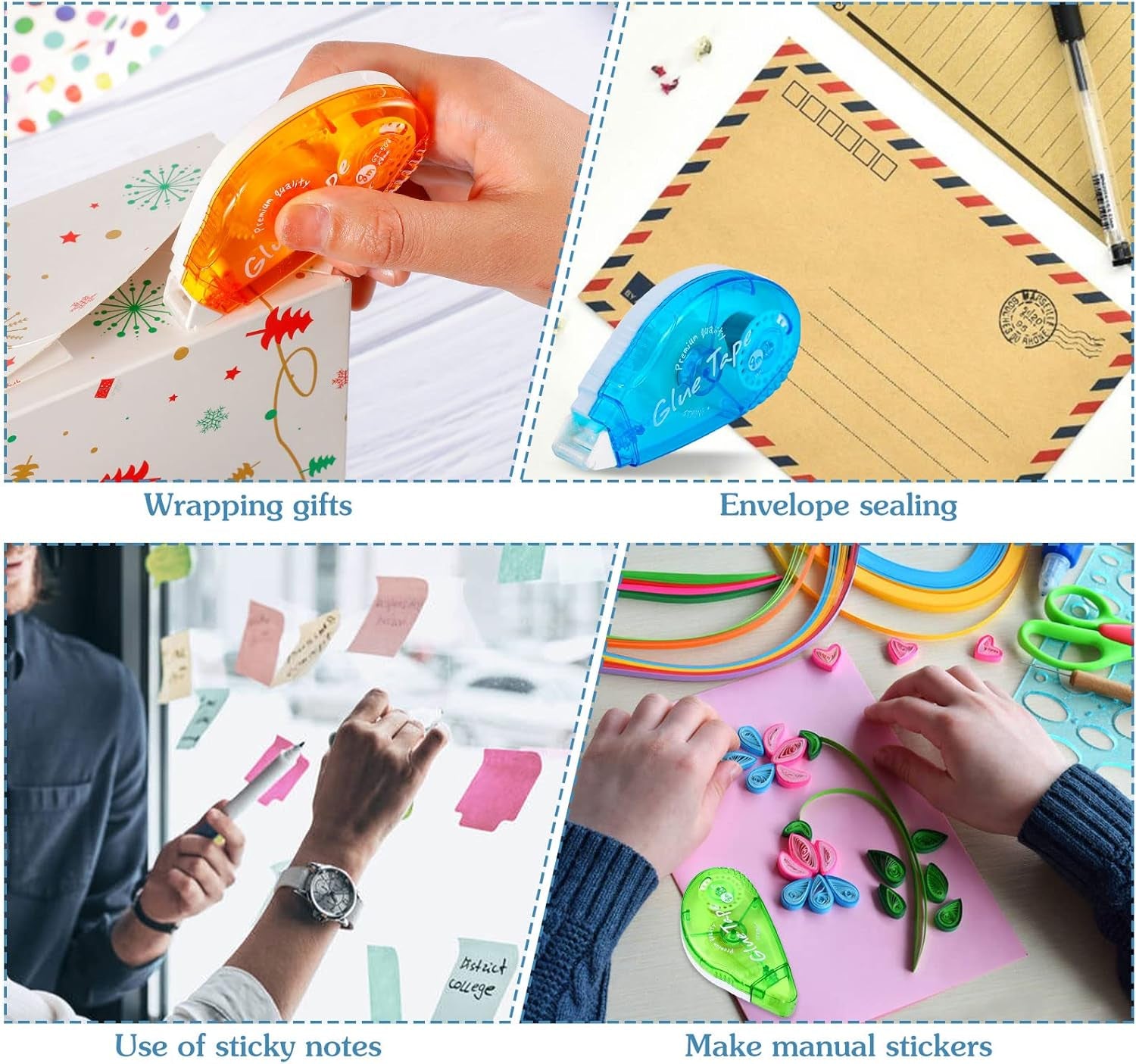 6 Pcs Double Sided Scrapbooking Tape Roller, Double Sided Adhesive Tape Glue Tape Roller Tape Runner for Crafts Scrapbooking Supplies Gift Wrapping (0.32Inch×26Ft; 0.24Inch×20Ft)