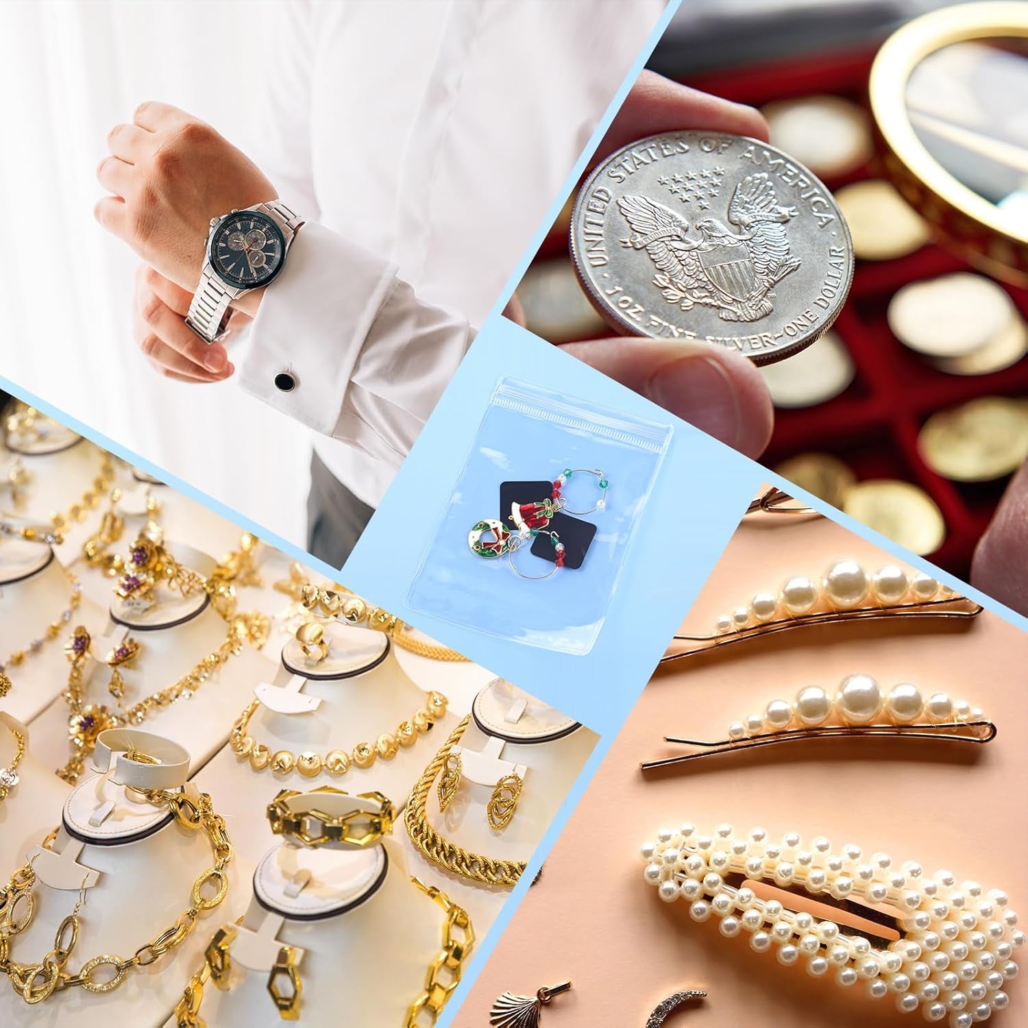 200 Pcs anti Tarnish Strips with Clear Plastic Jewelry Bags Sets, 100 Assorted Size Transparent Jewelry Storage Bags and 100 anti Tarnish Strips for Packaging Jewelry Rings Earrings (3 Sizes)