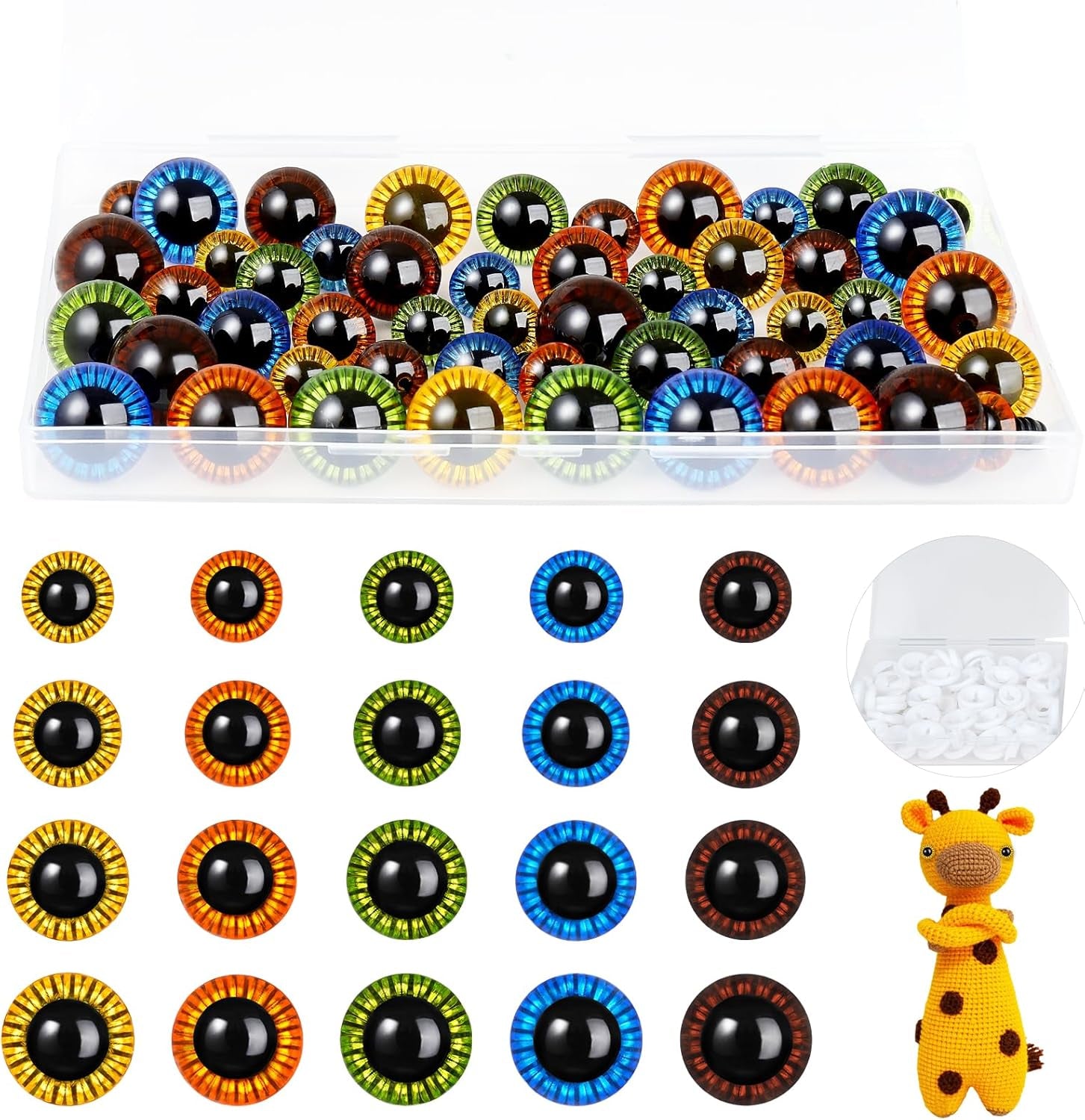 Safety Eyes 80 PCS 10Mm-18Mm Safety Eyes for Amigurumi Plastic Craft Colored Safety Eyes for Crochet with Washers Crochet Eyes for Plush Stuffed Animals, Stuffed Toy and Halloween Decorations
