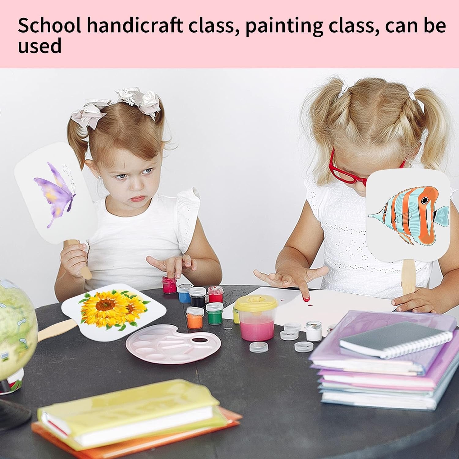 30 Pieces Church Fans Handheld Set, Including Fan Handle Craft Sticks Wavy Wooden Sticks, Blank White Cardstock, Double Sided Tape Church Fans for DIY Crafting Painting