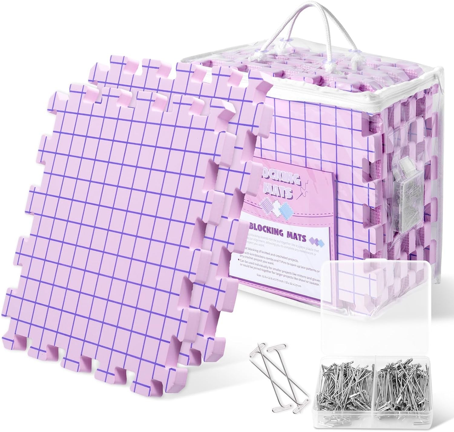 Blocking Mats for Knitting, Extra Thick Crochet Blocking Mats for Crochet Projects, Blocking Mats Boards for Crochet Projects with 150 T-Pins and Storage Bag for Knitting Supplies