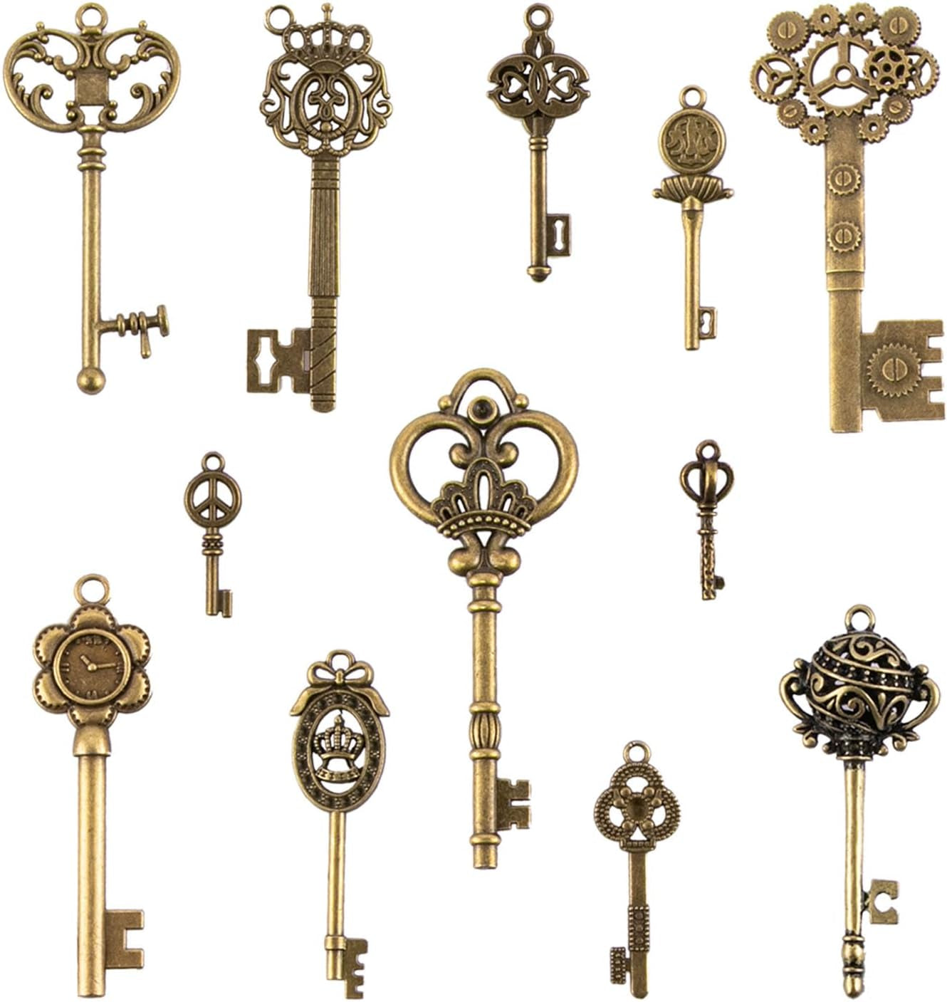Vintage Skeleton Keys Set, Filigree Steampunk Keys, Antique Bronze Keys Charms Pendants, Different Style