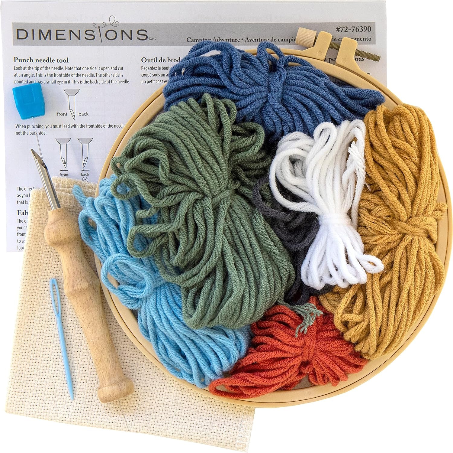 72-76390 Camping Punch Needle Kit for Beginners, 8" Diameter, Multicolor, 7Pcs