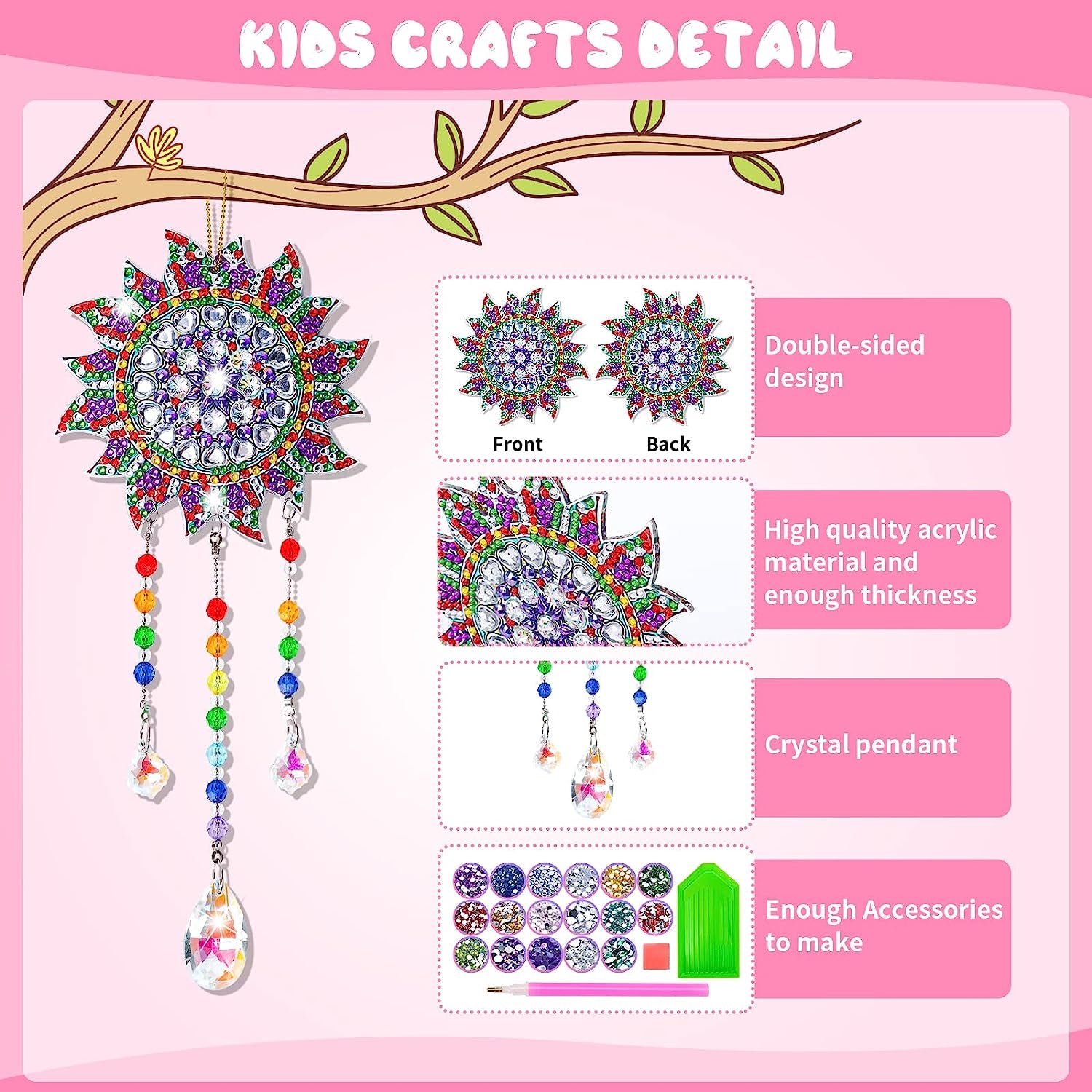 Crafts for Kids Ages 8-12, Birthday Gifts Presents for 6 7 8 9 10 11 Year Old Girls Diamond Painting Kits for Girl Toys Age 5-11 Teen Adults Wind Chimes Crystal Window Suncatcher for Home Garden Decor