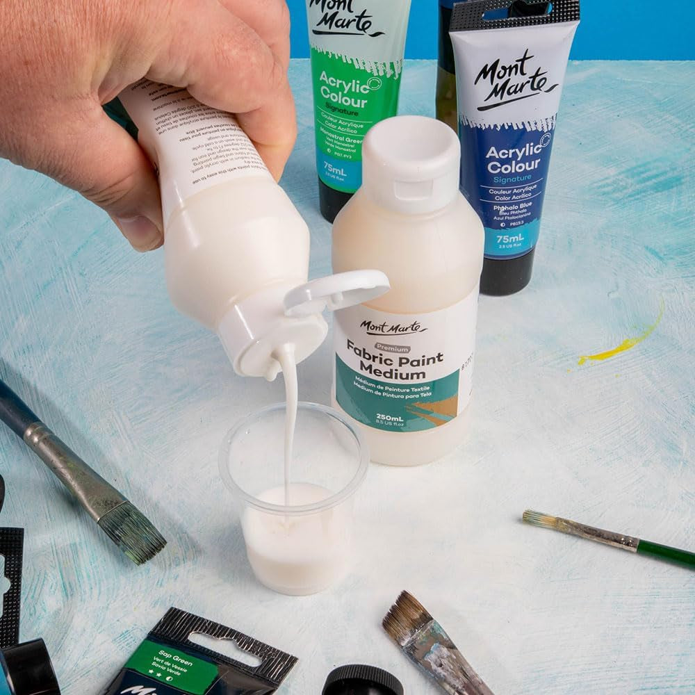 Fabric Paint Medium Premium (8.5 US Fl.Oz), Textile Medium for Fabric Painting, Easy to Use, Prevents Flaking, Ideal for Clothes and Fabric Accessories, Homewares and More