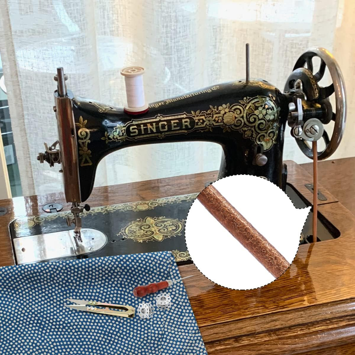 Sewing Machine Belt, 71&quot; 3/16&quot; Sewing Machine Leather Belts Sewing Machine Treadle Belts with Hook for Singer/Jones Sewing Machine (2 Pcs with Accessories)