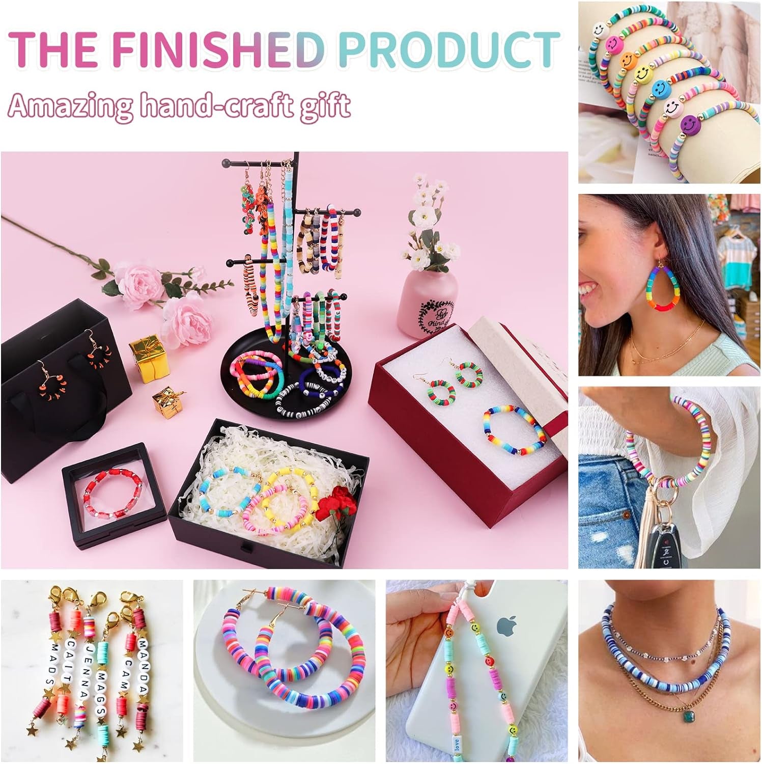 Clay Bead Bracelet Kit -16300Pcs Clay Beads Kit, 56 Colors Clay Beads Bracelet Making Kit, Polymer Clay Bead Bracelet Kit, Crafts Kit for Teen Girls, Mother'S Day Brithday Gifts