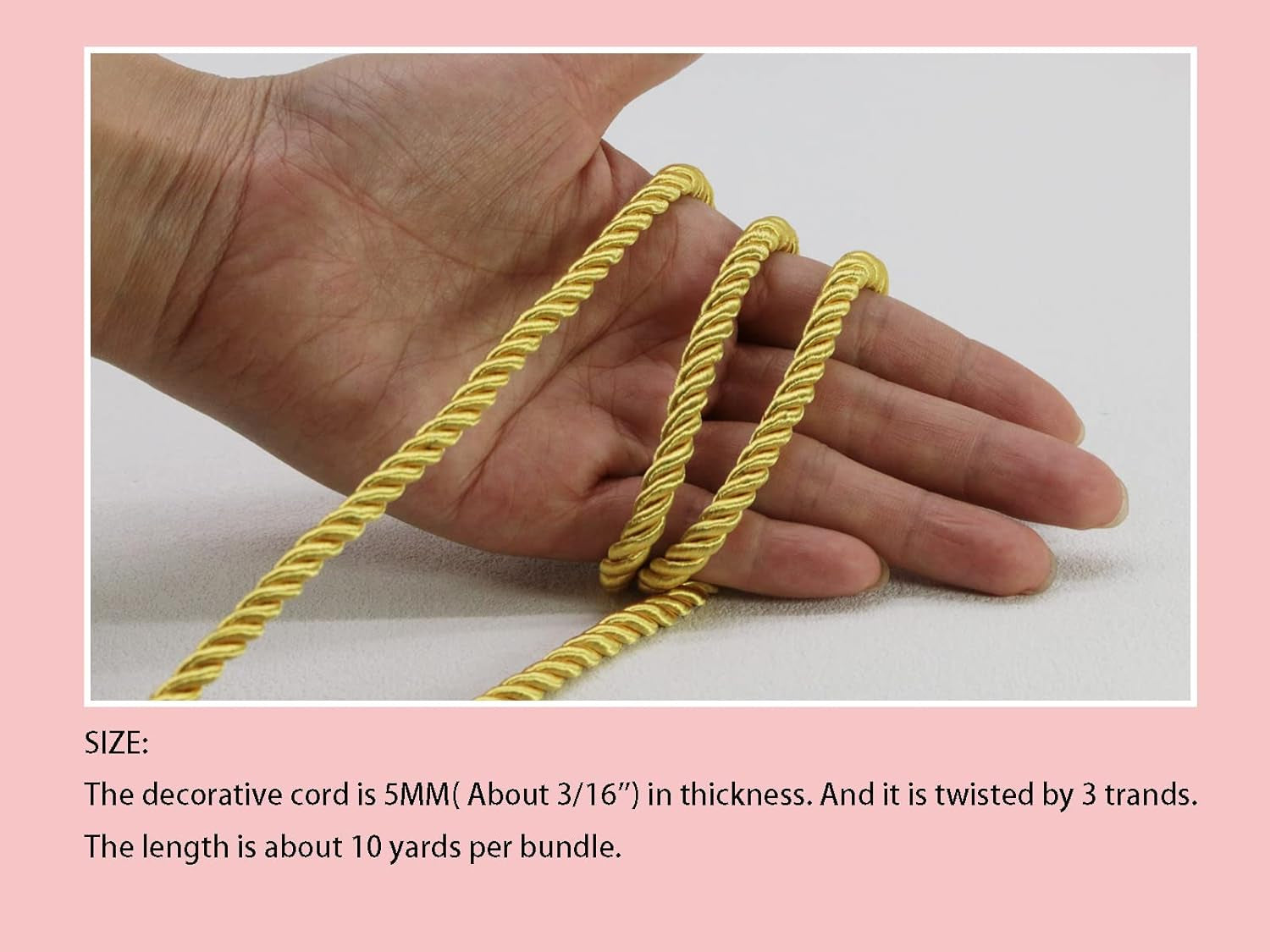 U Pick 10Yds 5Mm Decorative Twisted Satin Polyester Twine Cord Rope String Thread Shiny Cord Choker Thread (07:Yellow)
