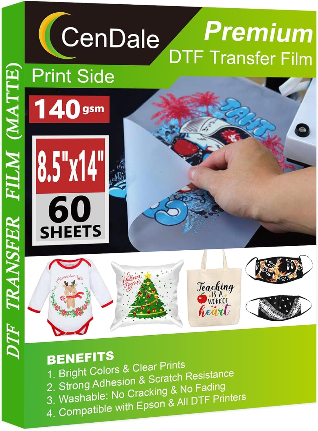 DTF Transfer Film 8.5&quot;X14&quot; - 60 Sheets Thick Double Sided DTF Film for Sublamation Hack on Cotton, Direct to Film Printing on Dark and Light T-Shirts, Cold &amp; Hot Peel DTF Paper, 140Gsm Matte