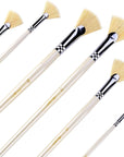 Fan Brush Set - Hog Bristle Natural Hair - Artist Soft Anti-Shedding Paint Brushes for Acrylic Watercolor Oil Painting, Long Wood Handle with Case, Set of 6