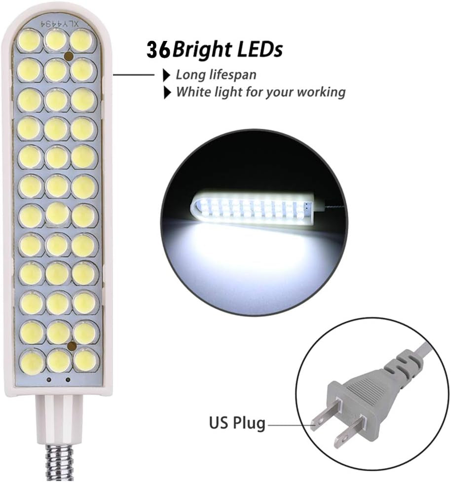 Sewing Machine Light (36LED) Gooseneck Work Light with Magnetic Mounting Base, White Soft Light for Lathes, Drill Presses, Workbenches