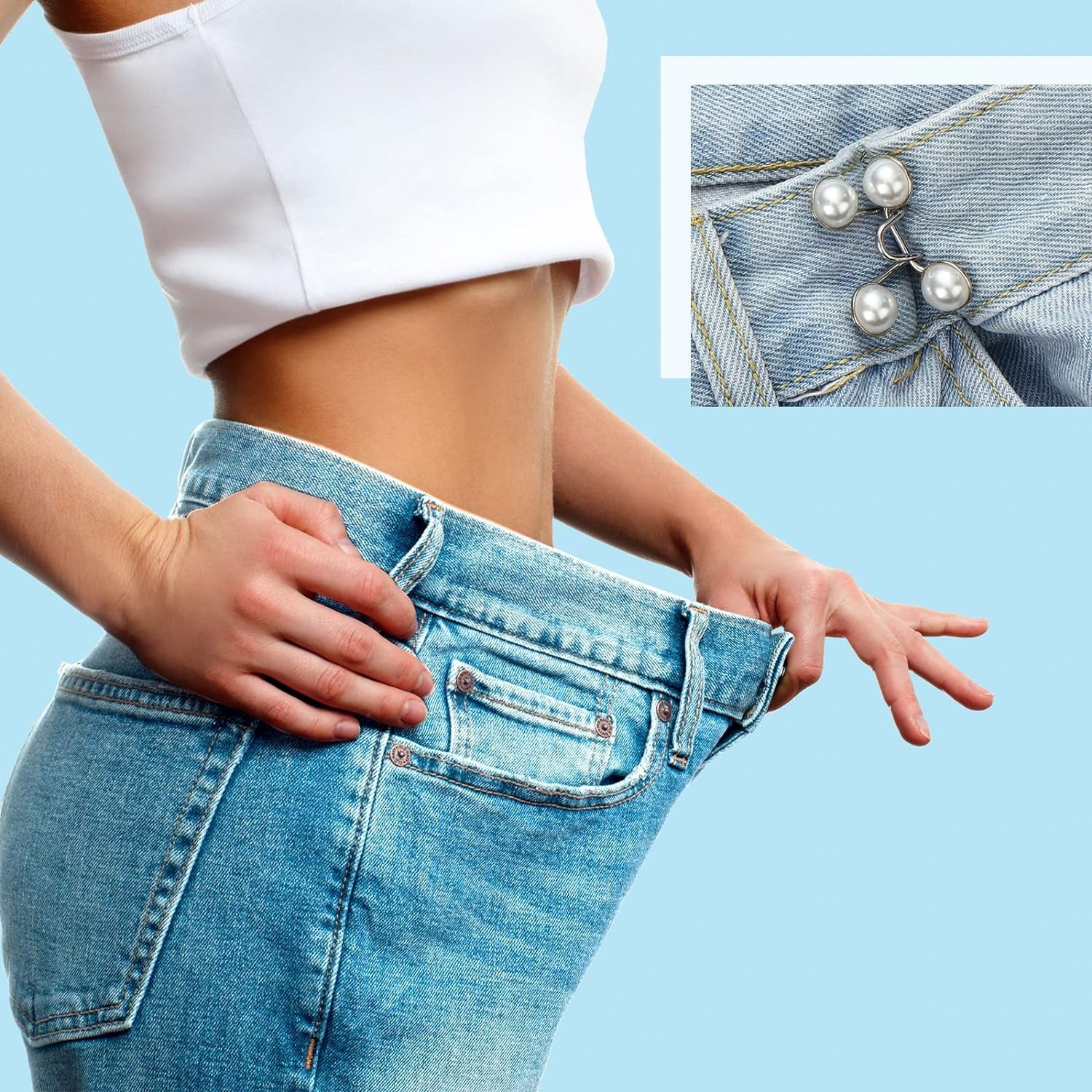 24 Pieces Jean Button Pins Adjustable Buckle Extender Set, No Sewing Required, Pant Waist Tightener for Jeans Dress Fit Instant Button, 4 Set (Pearl and Diamond Style)