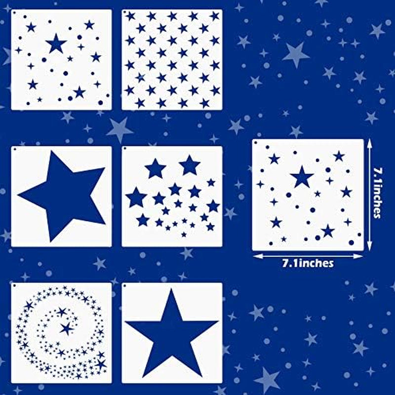 6 Pieces Star Stencil Kit Reusable Twinkle Star Template Assorted Star Pattern Stencils in Different Sizes with Metal Open Ring for Painting on Tile Wall Home Decor Paper Fabric