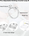 Adjustable Crochet Ring for Finger,Braided Knitting Ring with Plastic Box Yarn Tension Rings for Crocheting Knitting Accessories 2 Styles Silver