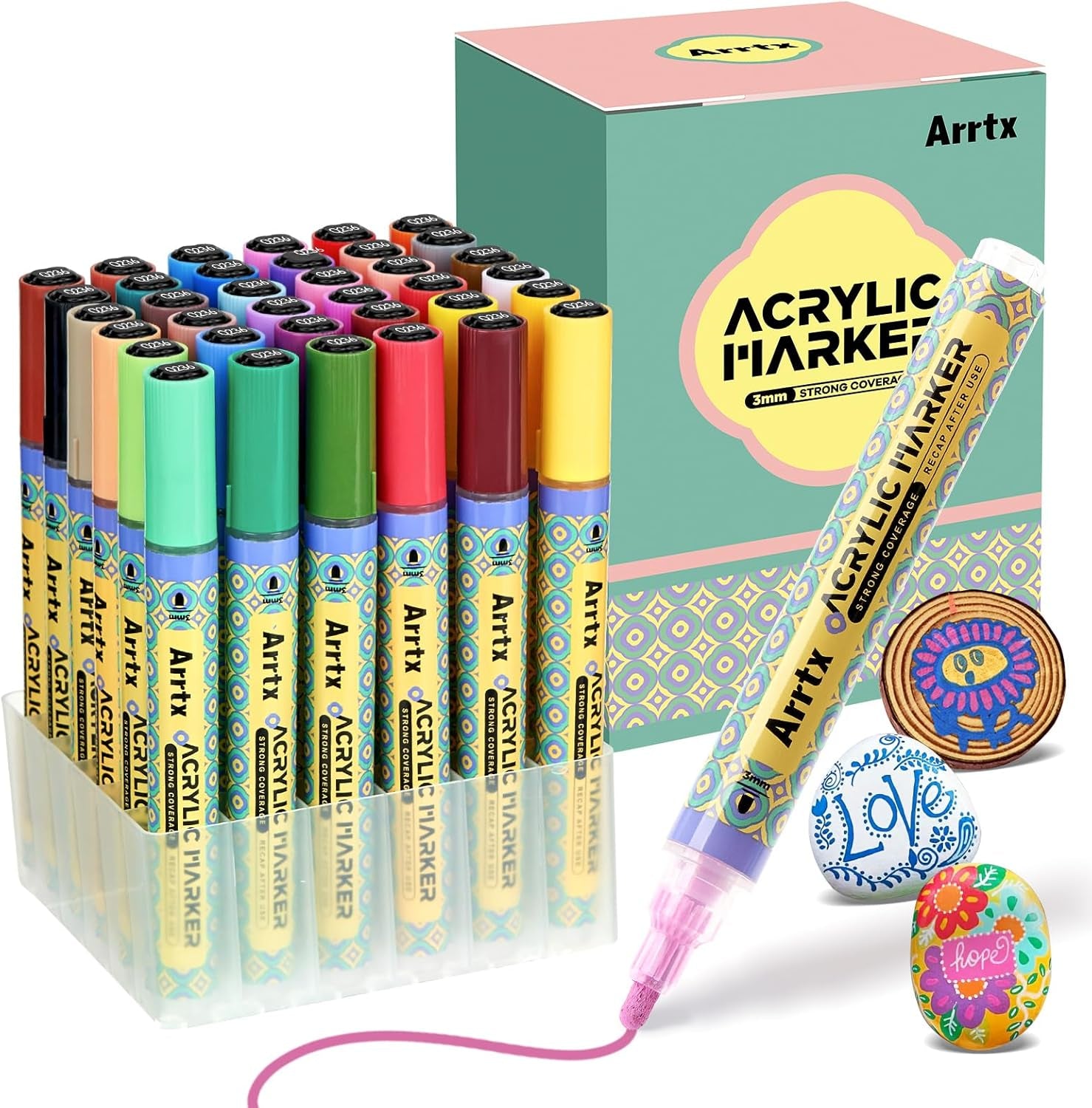 10-Piece Jumbo Acrylic Paint Markers, 15Mm Felt Tip, Waterproof, Odorless, Non-Toxic, Multi-Surface Art Supplies for Rock Painting, DIY Crafts Making