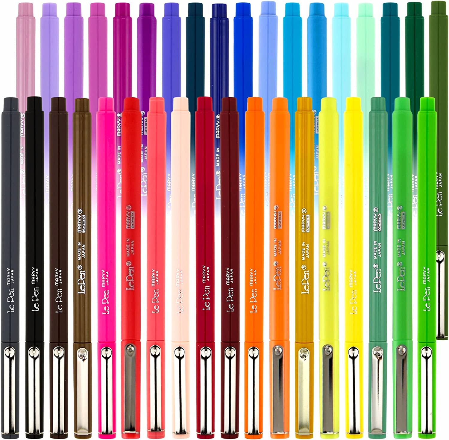 Uchida Le Pens Multicolor Set - 36 Colors Complete Set - Le Pen Pens for Journaling - Smudge Proof Fine Pens for Writing, Drawing - 0.3 Fine Line Lepen Pen Set