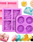 3 Pack Silicone Soap Molds 6 Cavities Silicone Soap Mold Rectangle Oval and Flower Shapes Soap Molds for Soap Making Handmade Cake Chocolate Biscuit Pudding Jelly Ice Cube Tray