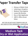 6 Inch X 100 Feet Roll of Paper Transfer Tape with a Medium to High Tack Layflat Adhesive. Works with a Variety of Vinyl. Great for Decals, Signs, Wall Words and More. American Made V0820