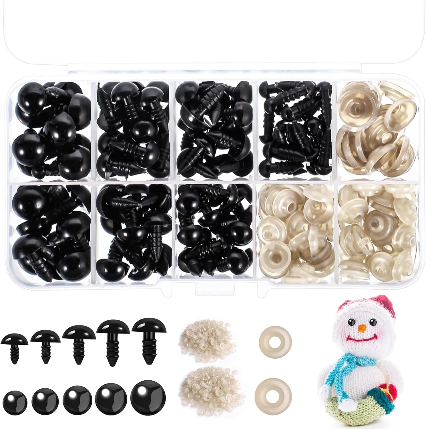 1060 Pcs Safety Eyes and Noses for Amigurumi, 6-16 Mm Colorful Safety Eyes with Washer Plastic Stuffed Crochet Eyes Craft Doll Eyes for Stuffed Animals Crochet Toy Christmas Stocking Stuffers