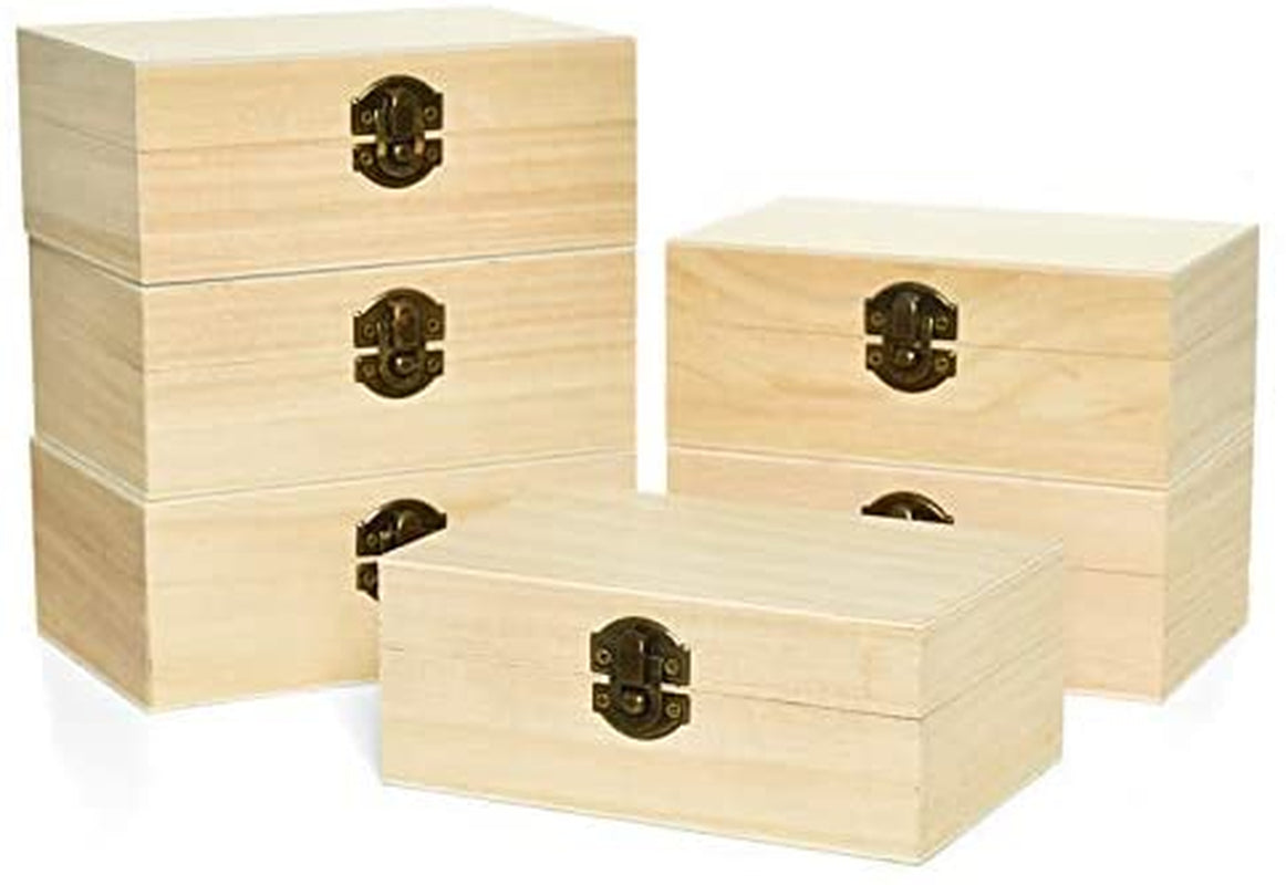 6Pcs Large Unfinished Wooden Box Rectangle Keepsake Box Stash Boxes with Hinged Lid for DIY Easter Arts Hobbies, Jewelry,6X4X2.3Inch