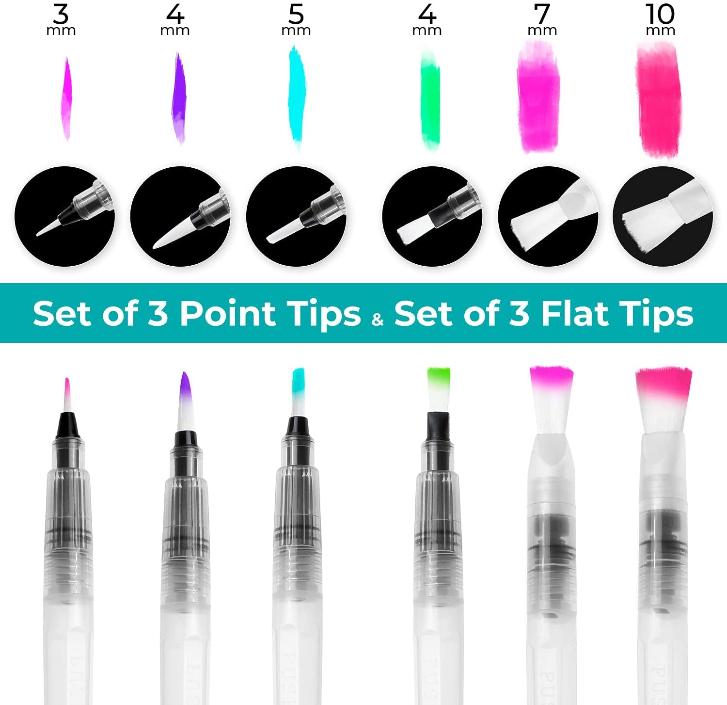 Water Color Brush Pen Set:  Set of 6 Watercolor Paint Brushes for Water Soluble Colored Pencil Watercolor Water-Base Markers Powdered Pigment Watercolor Paints Ideal for Adults Teens Artists