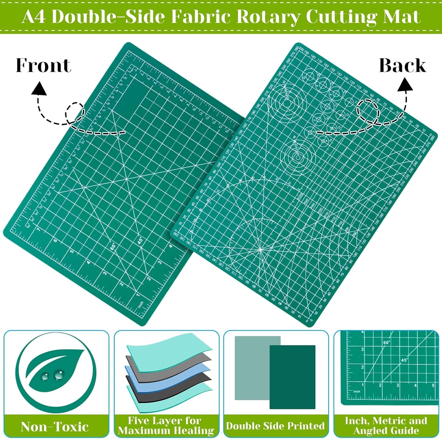 Rotary Cutter Set,  Self Healing Sewing Mats Rotary Cutter and Mat 45Mm Rotary Fabric Cutter Set with 2 Blades Rotary Cutting Mat for Crafts Fabric Quilting Hobby (9" X 12" (A4))
