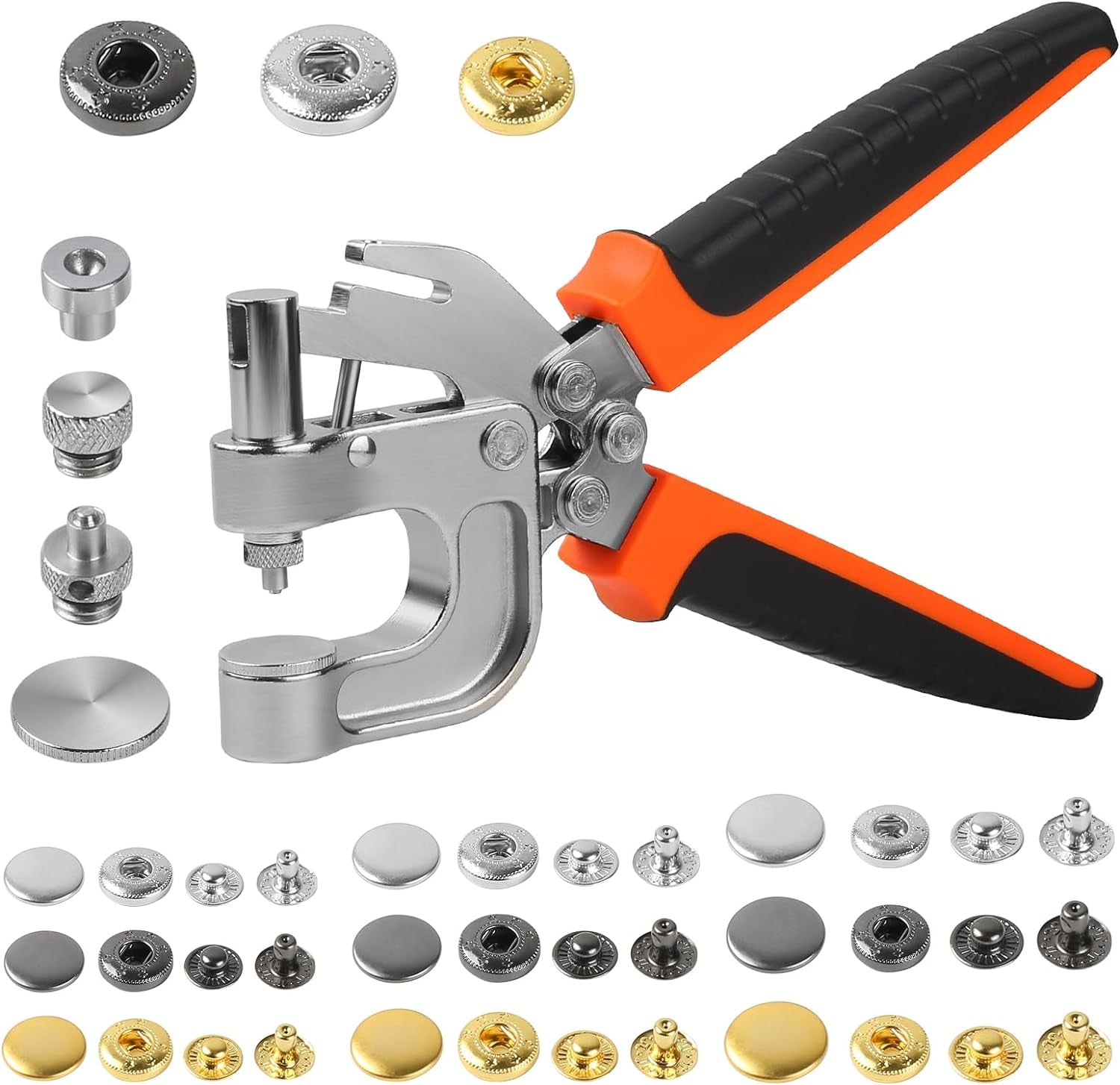 Leather Snap Fasteners Kit, , Leather Snap Buttons Press Pliers with 90 Sets Leather Snaps Buttons, 3Colors 12.5/15/17Mm Snaps for Leather, Clothes, Jackets, DIY Projects