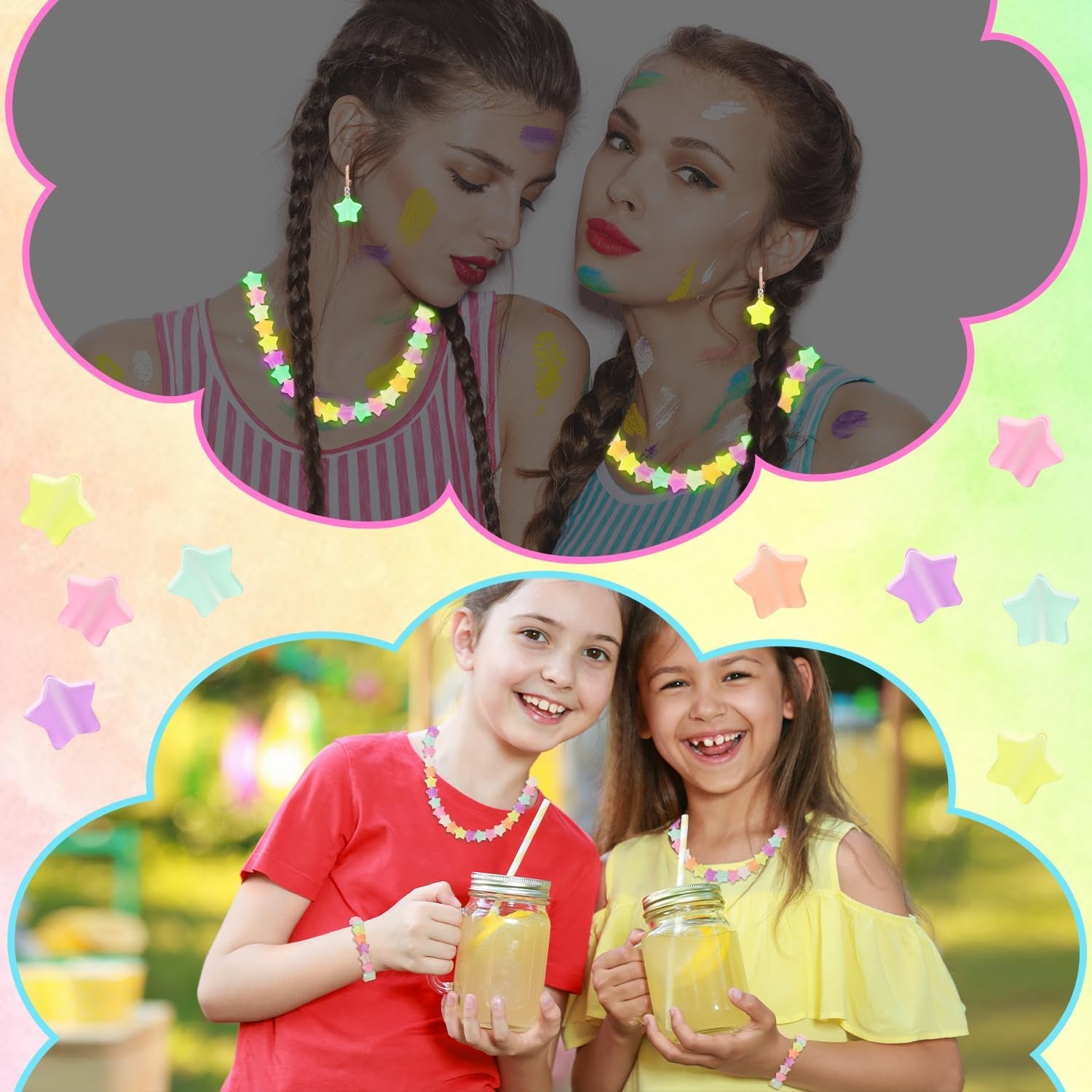 200 Pcs Glow in Dark Star Beads for Jewelry Making, Luminous Star Pony Beads Bulk with Box, 13Mm Star Beads Charms, Glow in Dark Beads for DIY Crafts Bracelet