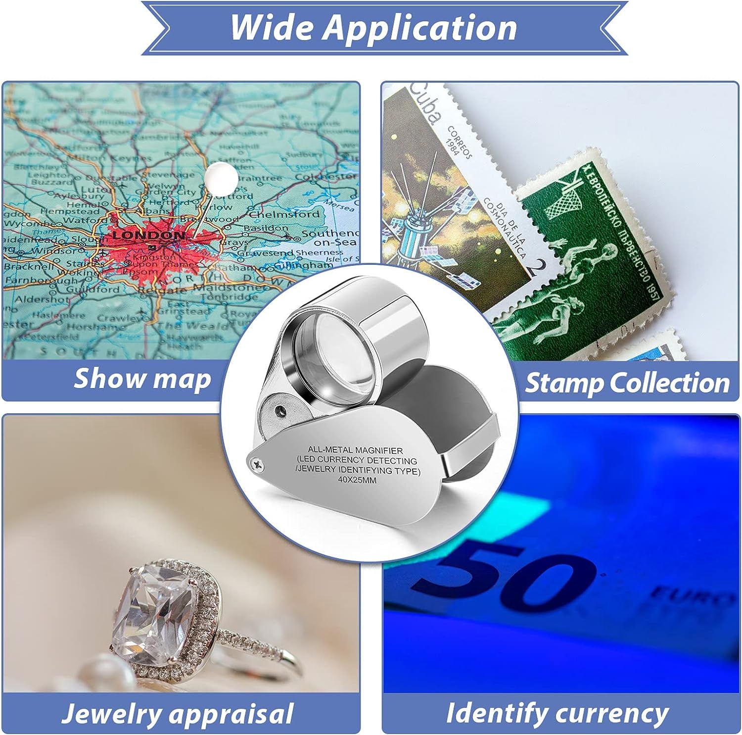 3 Pieces Magnifying Glass 30X 40X 60X Jewelers Loupe Illuminated Jewelers Eye Loupe Foldable Loupe Magnifier with Light Diamond Magnifying Glass for Gems Jewelry Coins Stamps Watches