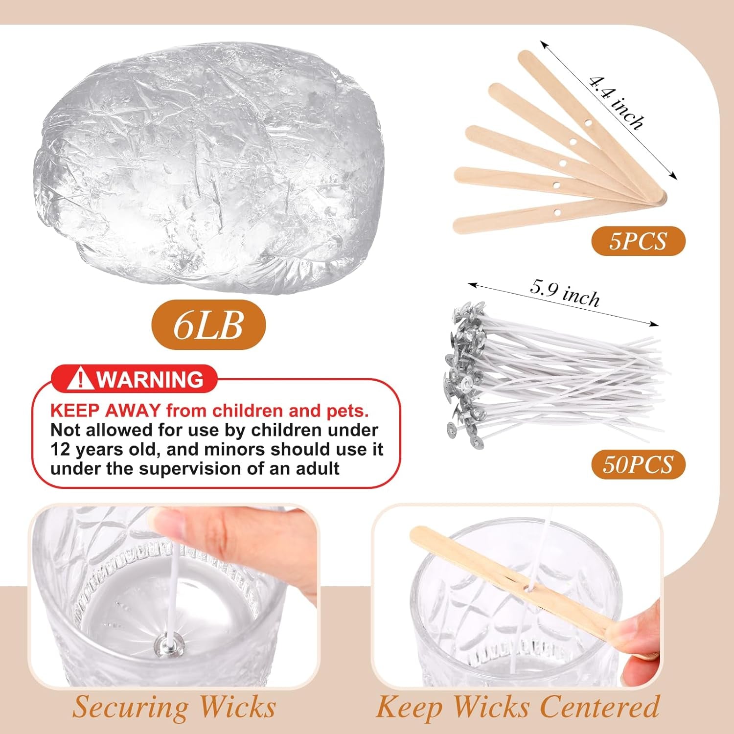 6 LB Gel Wax for Candle Making, Jelly Wax Melts Clear Candle Wax Gel Candle Wax Clear Wax with Candle Wick and Wooden Candle Wick Centering Device for or Candle Making Candles Supplies