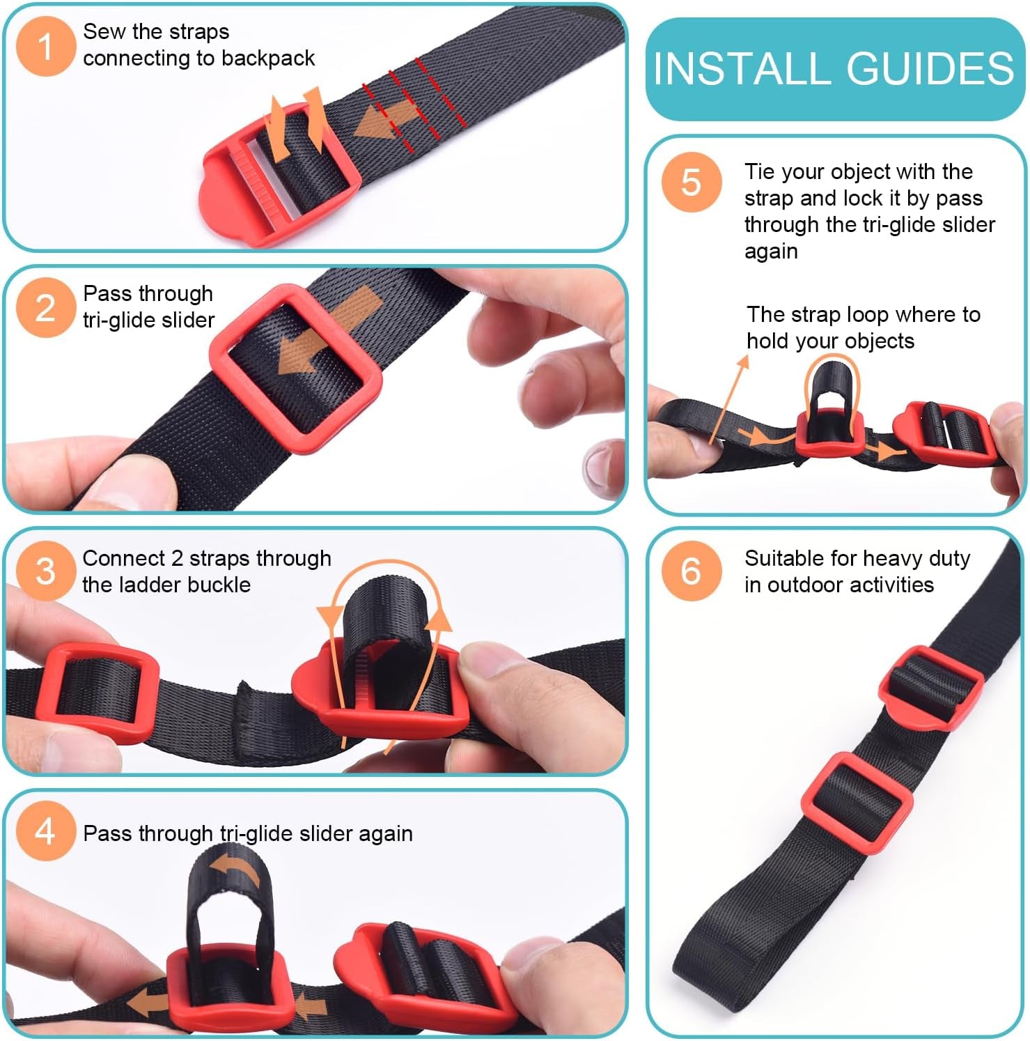 12 Pcs Ladder Slider Buckles+12 Pcs Tri Glide Slider for Backpack Strap Clips, Plastic Clips for Straps Adjuster, Backpack Clips for 1 Inch Webbing Strap.
