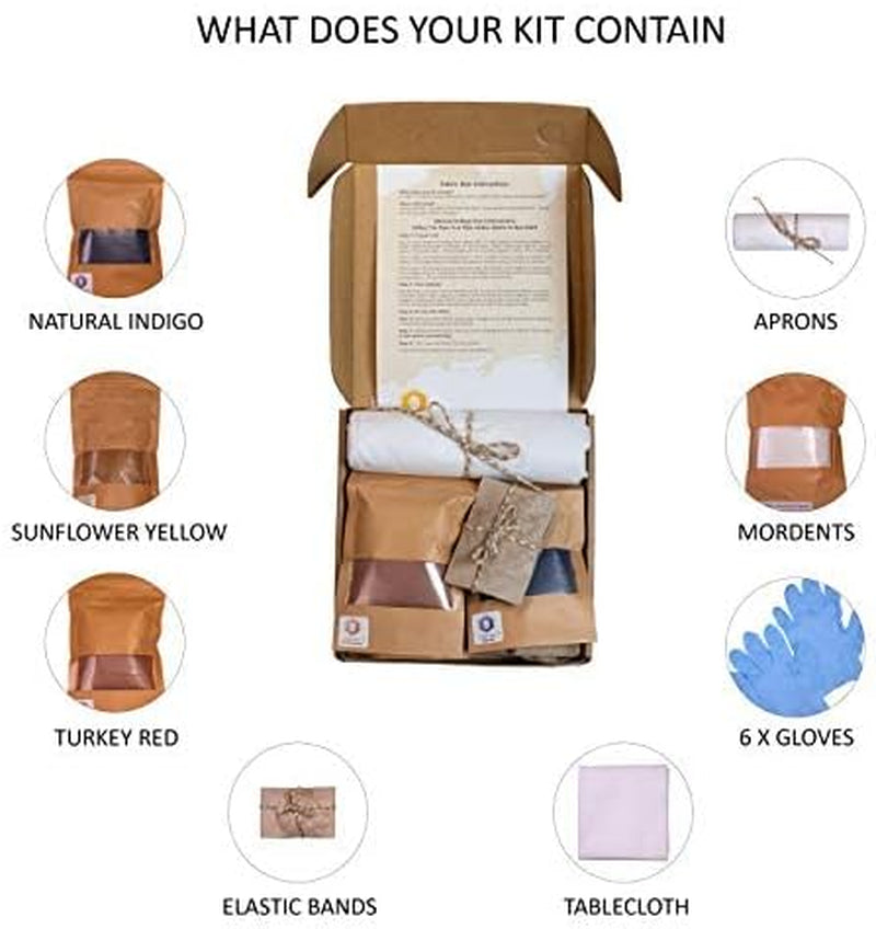 Fabric Tie Dye Kit with 3 Colors | Natural Shibori Powder | Indigo, Sunflower Yellow and Turkey Red | Perfect Clothing Dying | Painting Party Supplies DIY Art Craft Set for Kids and Adults