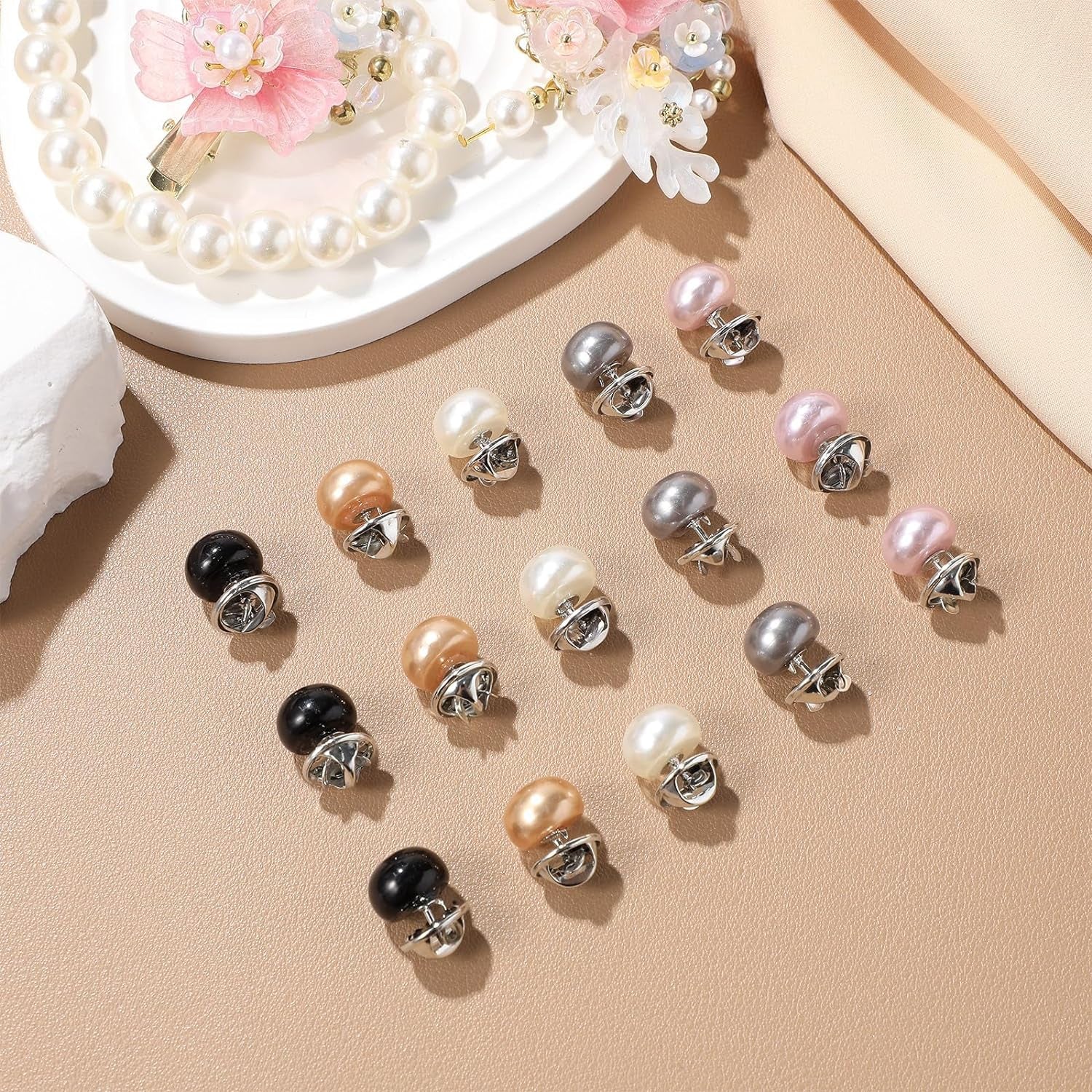 Women Shirt Brooch Pins: 25Pcs Pearl Cover up Button Pin Safety Brooch Buttons - No Sew Metal Tie Tacks Clips for Clothing Dress Supplies Decoration